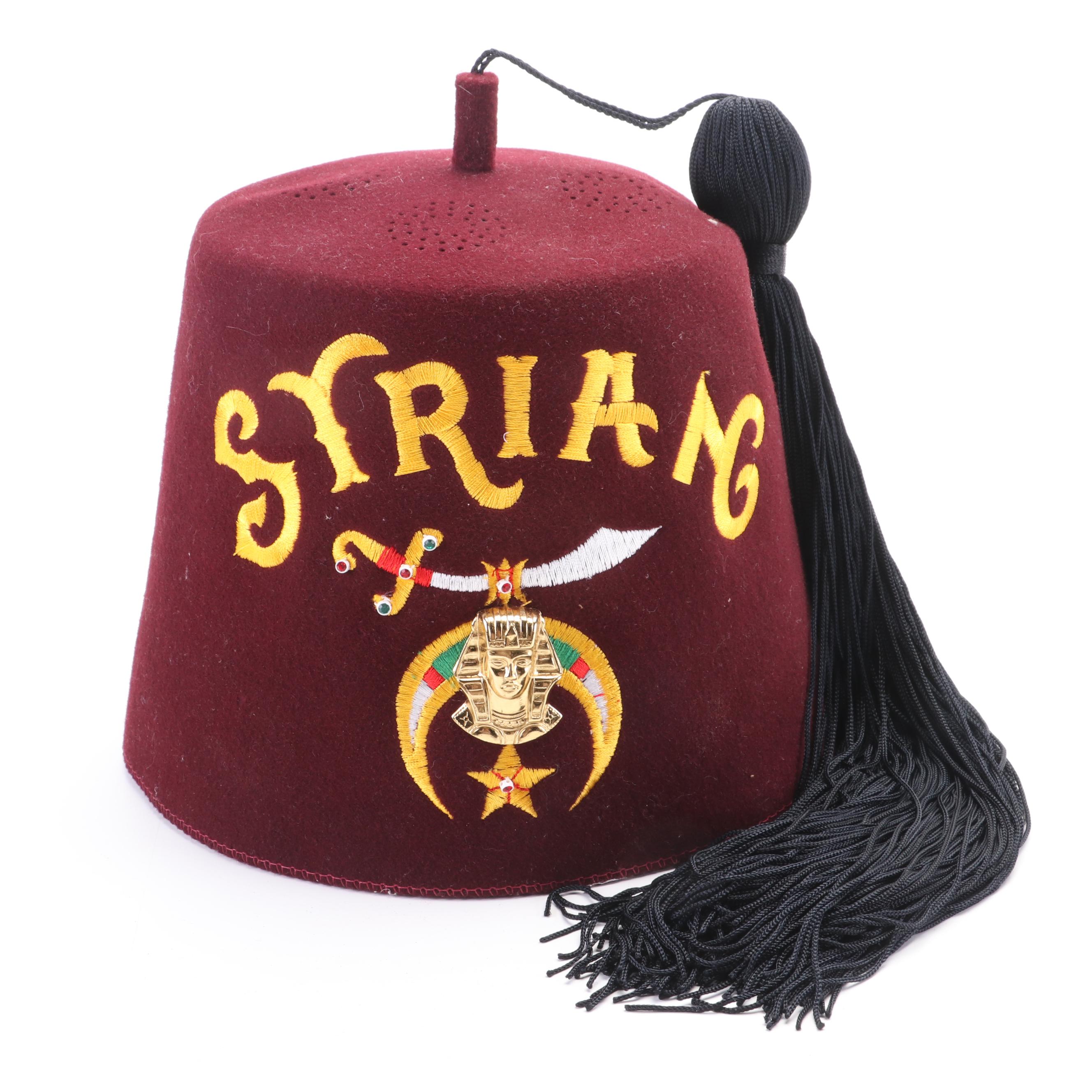Syrian Shrine of Cincinnati, Ohio Embellished Shriners Fez Hats with Hat Box