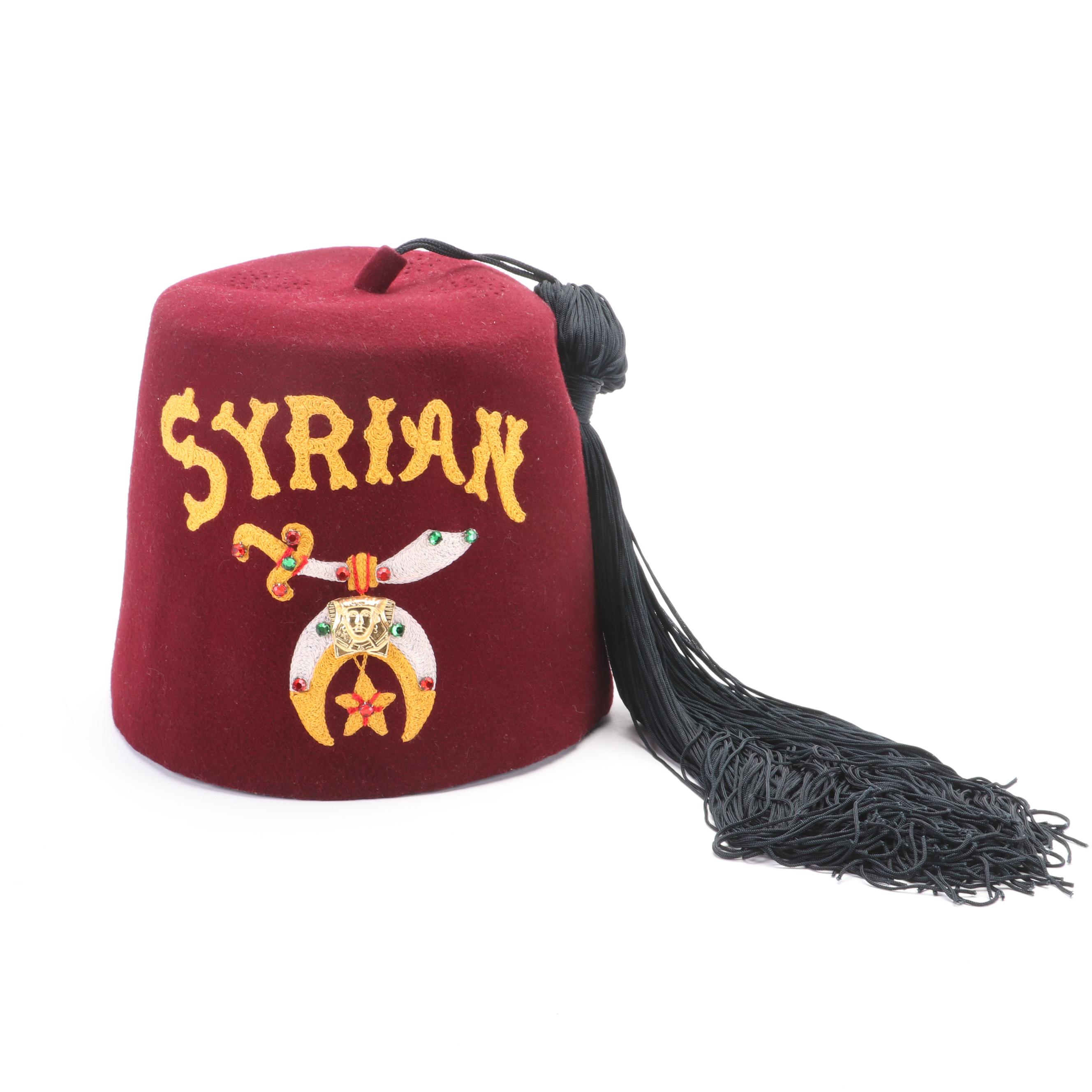 Syrian Shrine of Cincinnati, Ohio Embellished Shriners Fez Hats with Hat Box