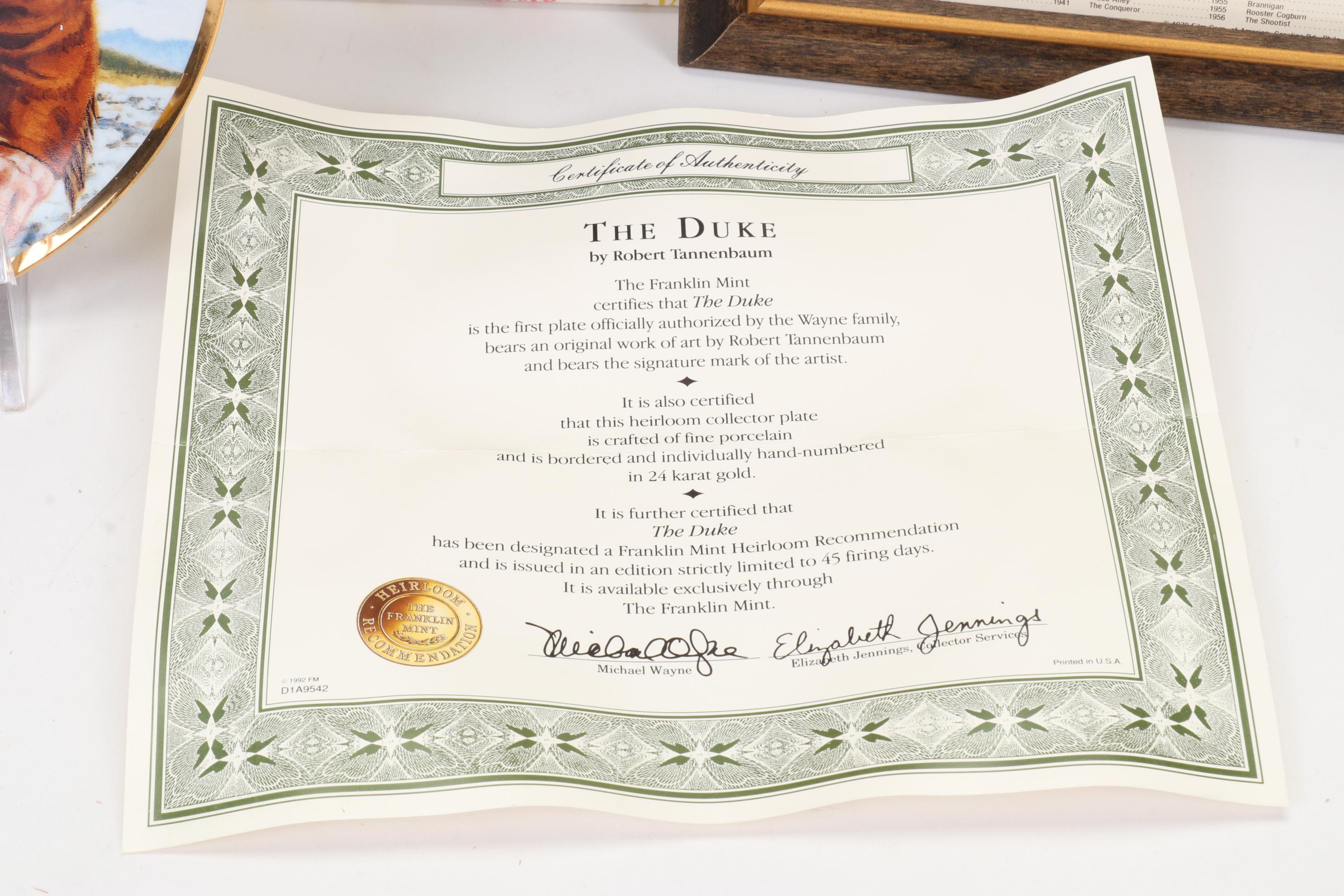 Franklin Mint "The Duke" Heirloom Collector Plate & Effanbee "John Wayne" Doll