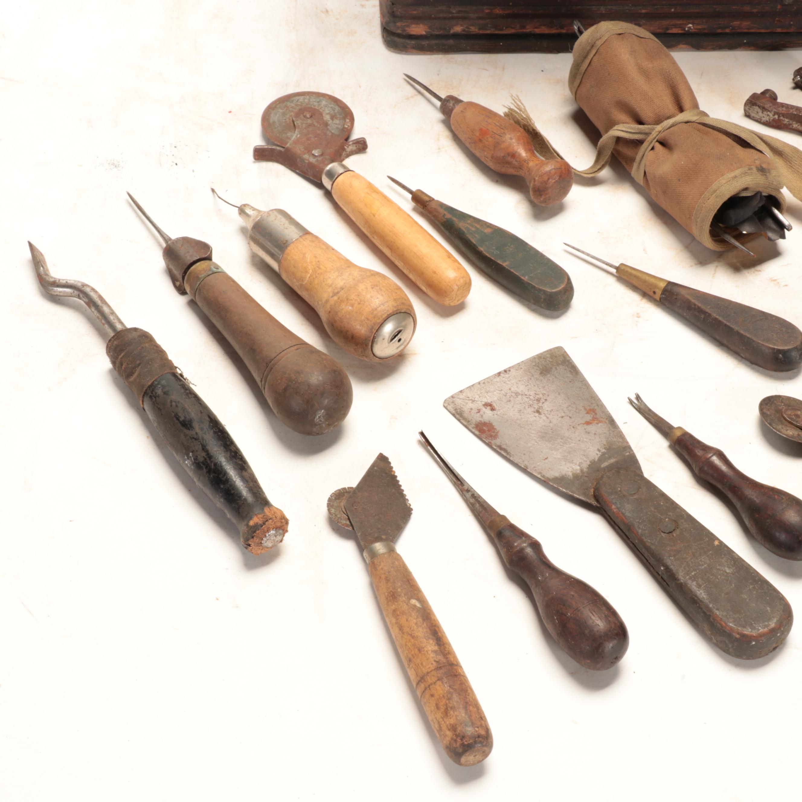 Victorian Walnut Tool Chest with Cobbler and Leather Working Tools