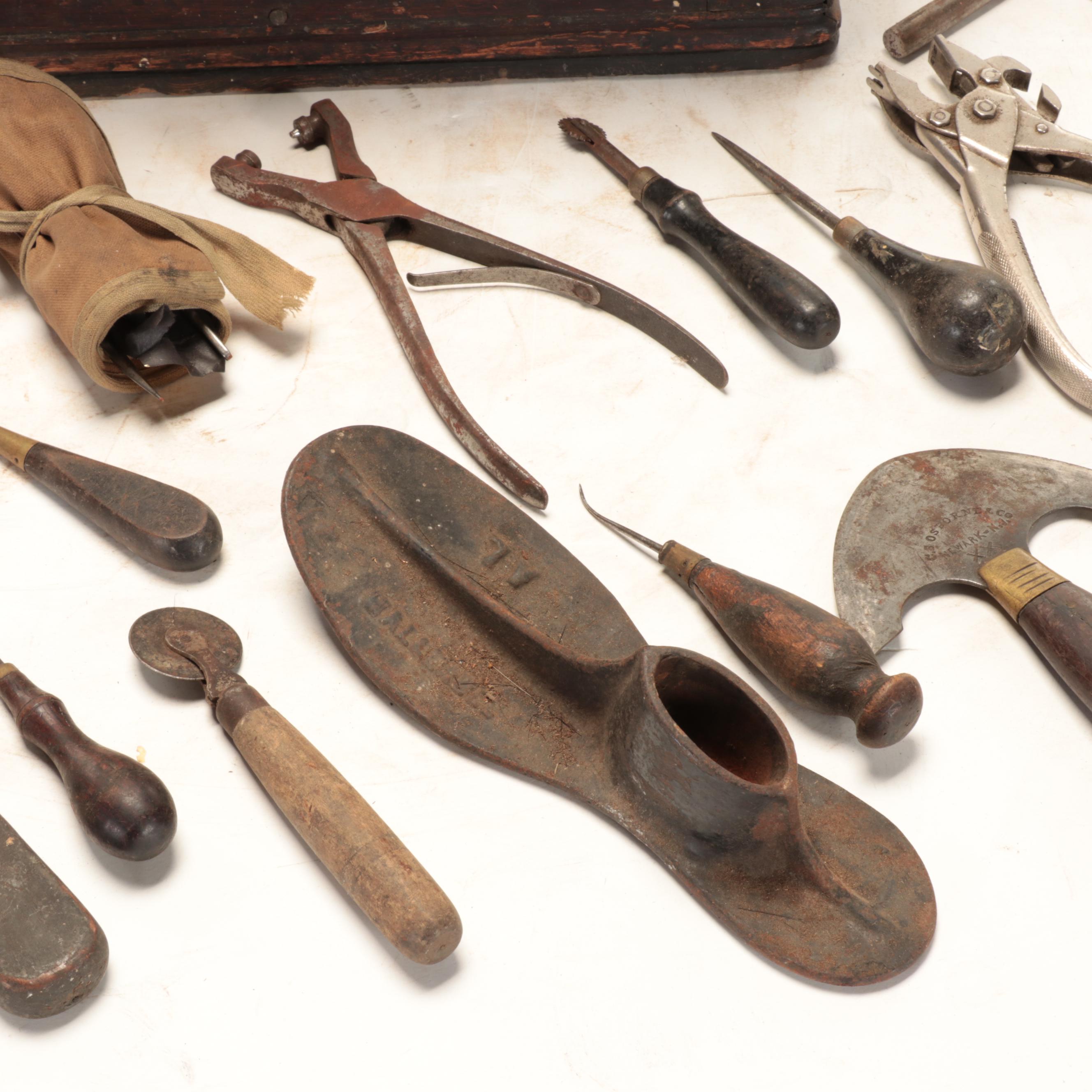 Victorian Walnut Tool Chest with Cobbler and Leather Working Tools
