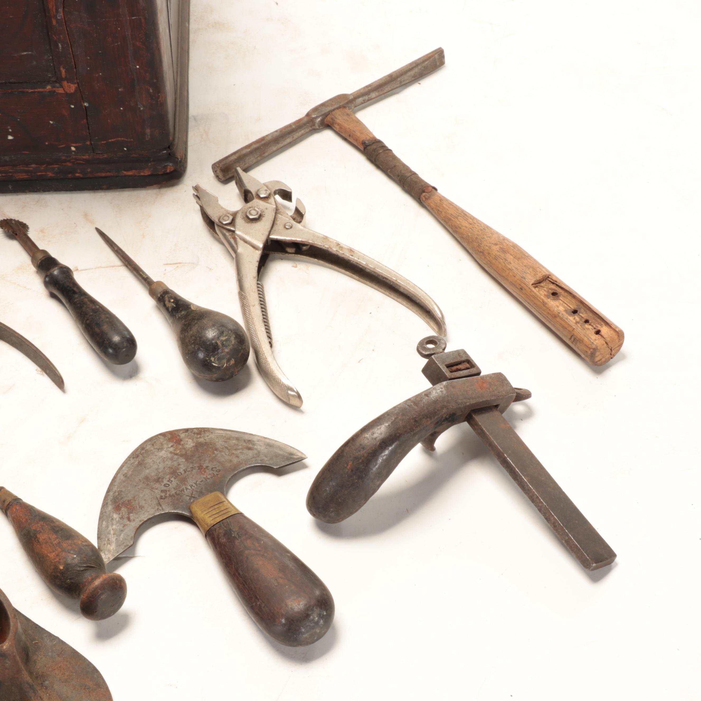 Victorian Walnut Tool Chest with Cobbler and Leather Working Tools
