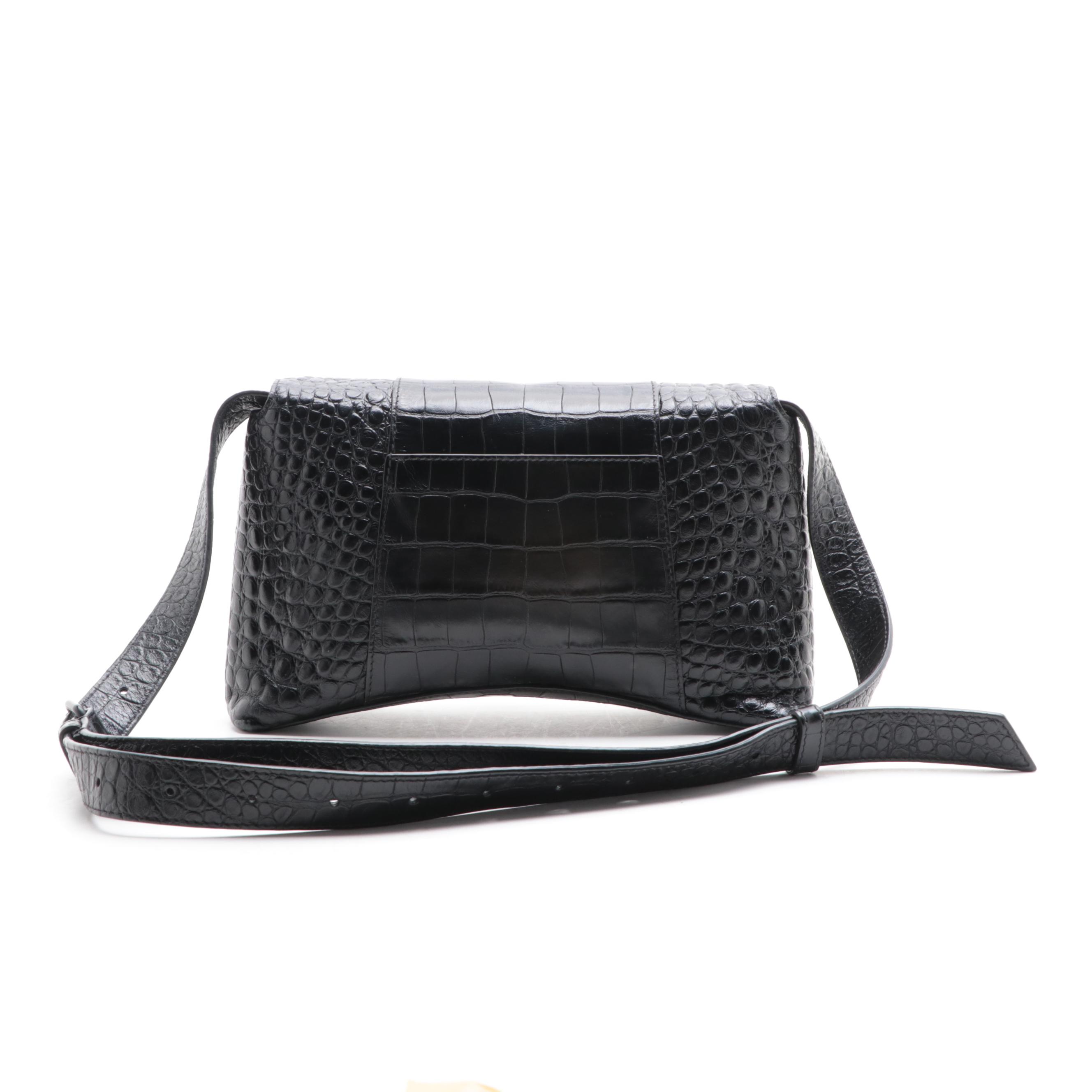 Balenciaga Croc-Embossed Leather Shoulder Bag
