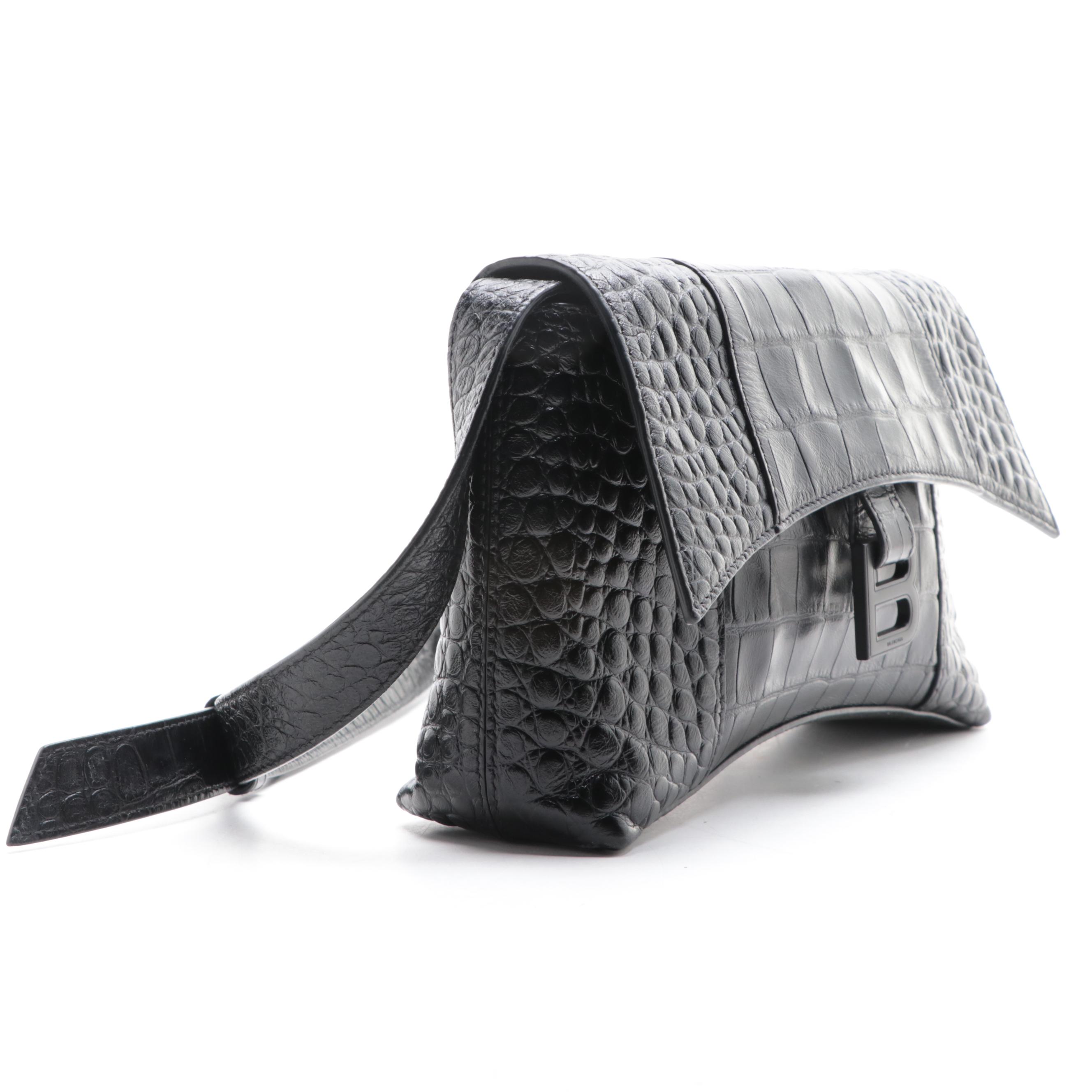 Balenciaga Croc-Embossed Leather Shoulder Bag