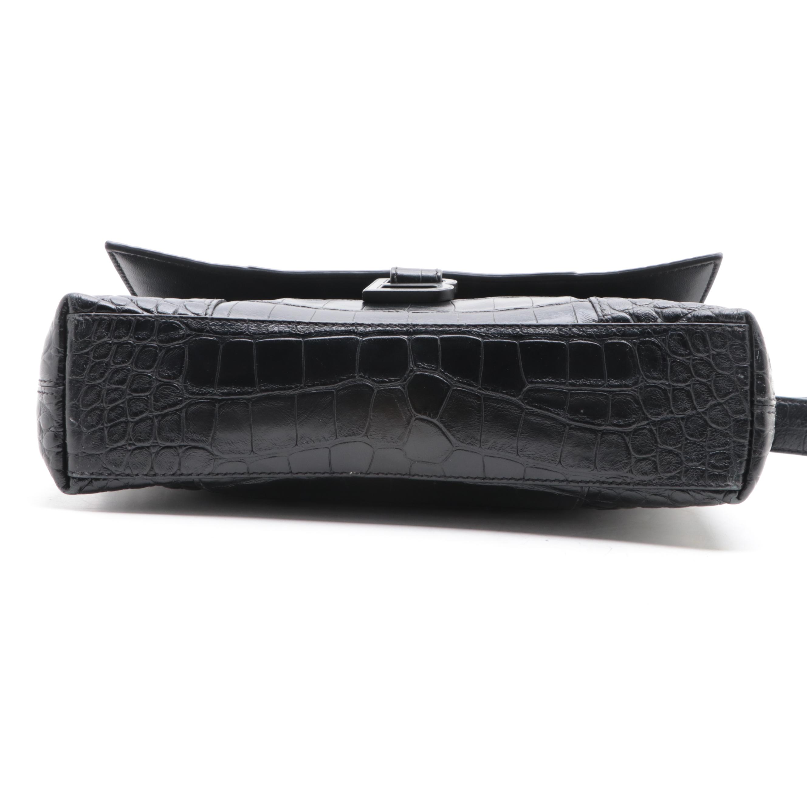 Balenciaga Croc-Embossed Leather Shoulder Bag