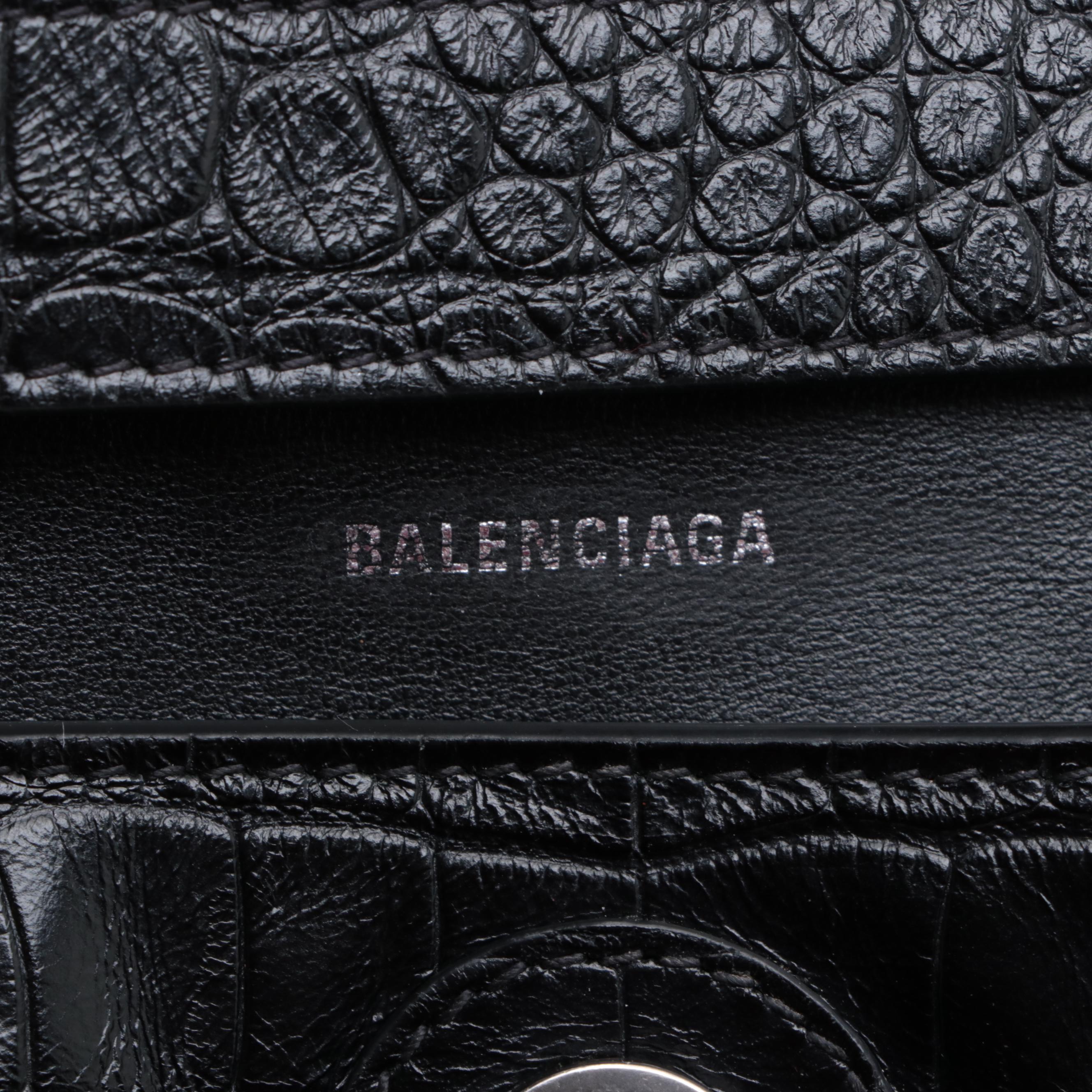 Balenciaga Croc-Embossed Leather Shoulder Bag