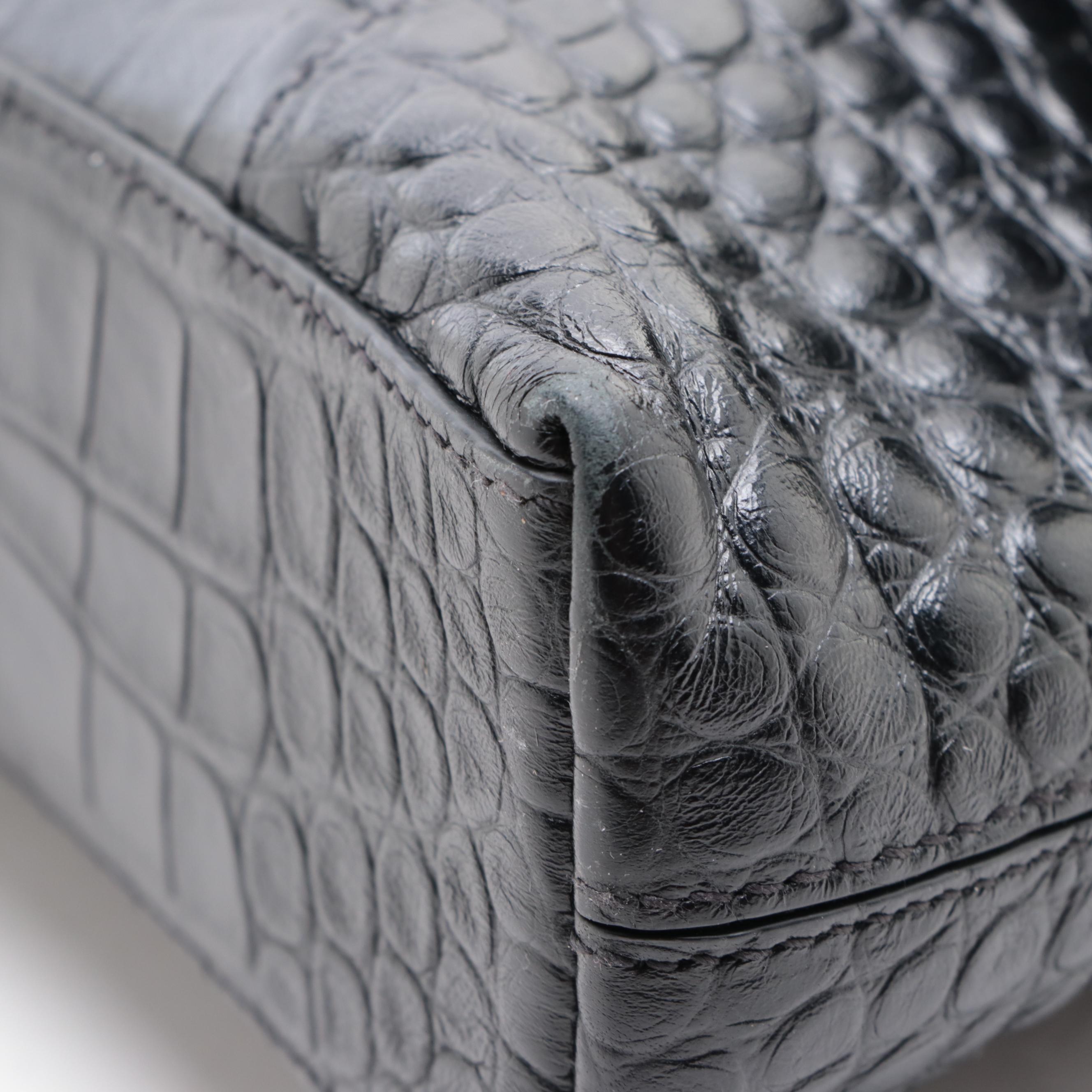 Balenciaga Croc-Embossed Leather Shoulder Bag