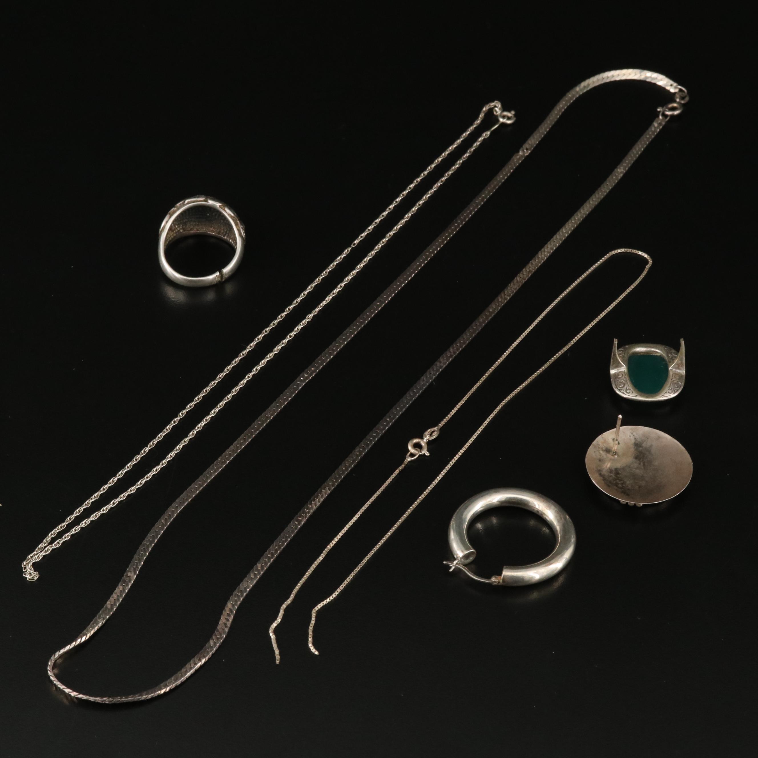 Scrap Sterling Jewelry Including Mother-of-Pearl, Abalone and Chalcedony