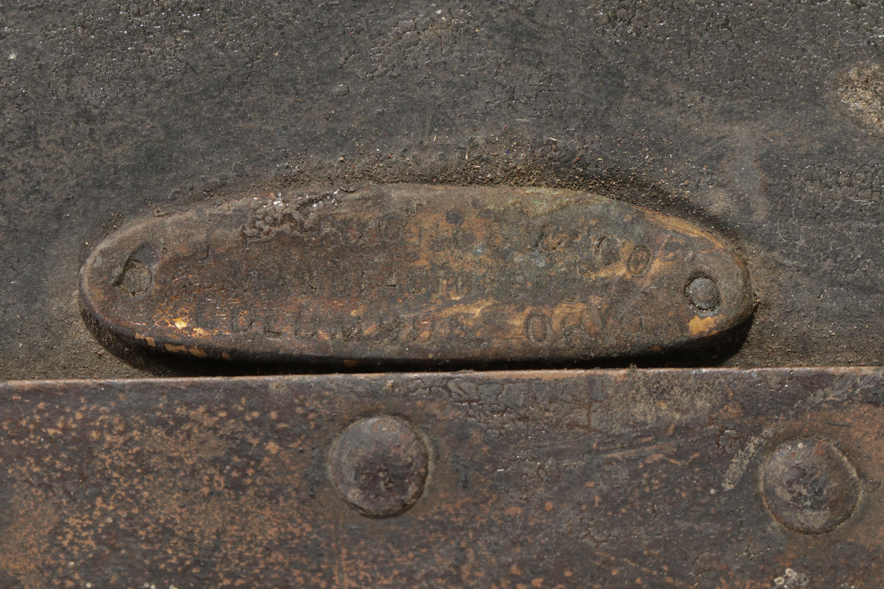 J.R. Hughes Flat-Top Trunk with Victorian Wood and Pressed Tin Trunk