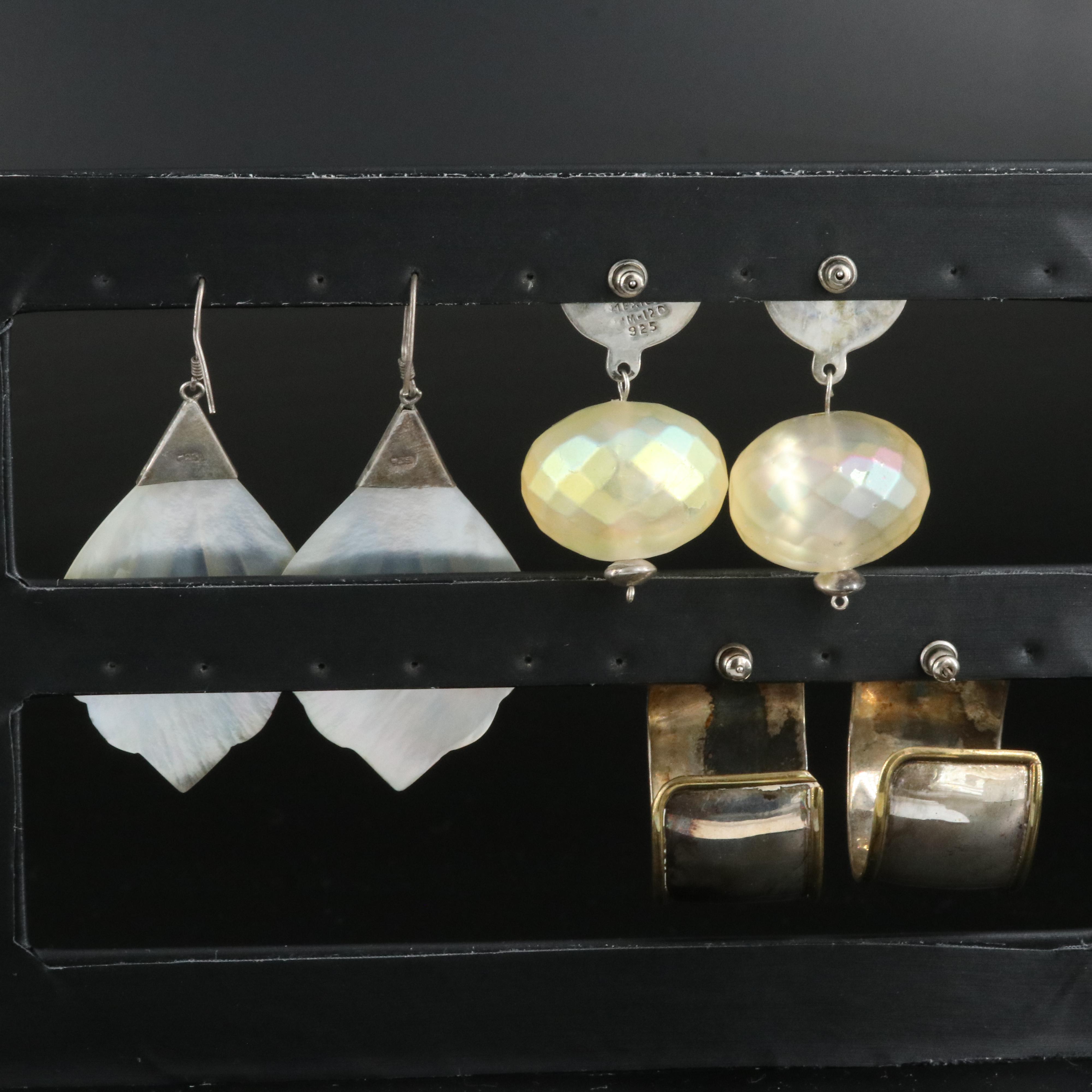 Trio of Sterling Earrings Including Mother-of-Pearl
