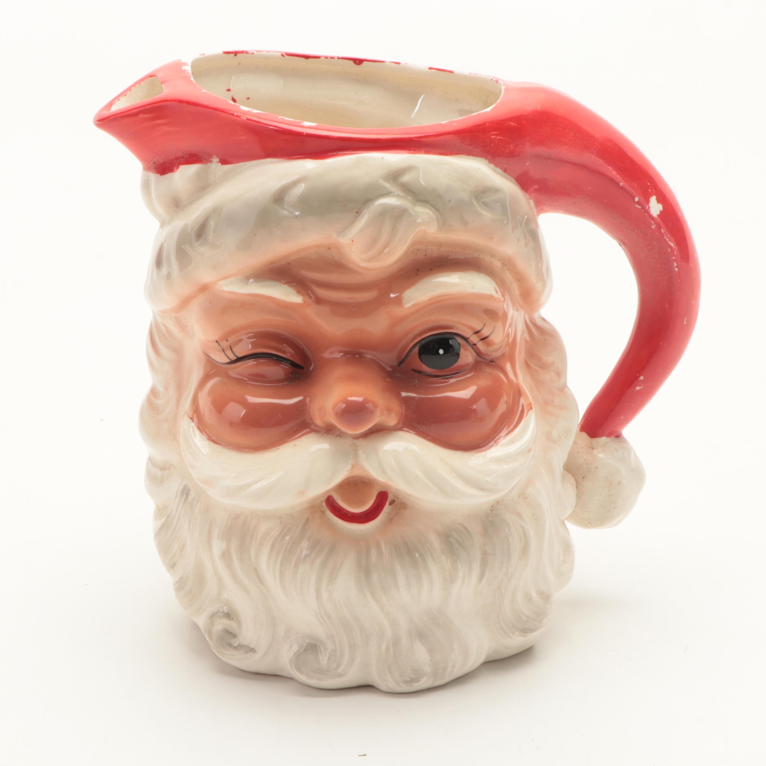 Japanese Ceramic Santa Pitcher with Mugs, Mid-20th Century