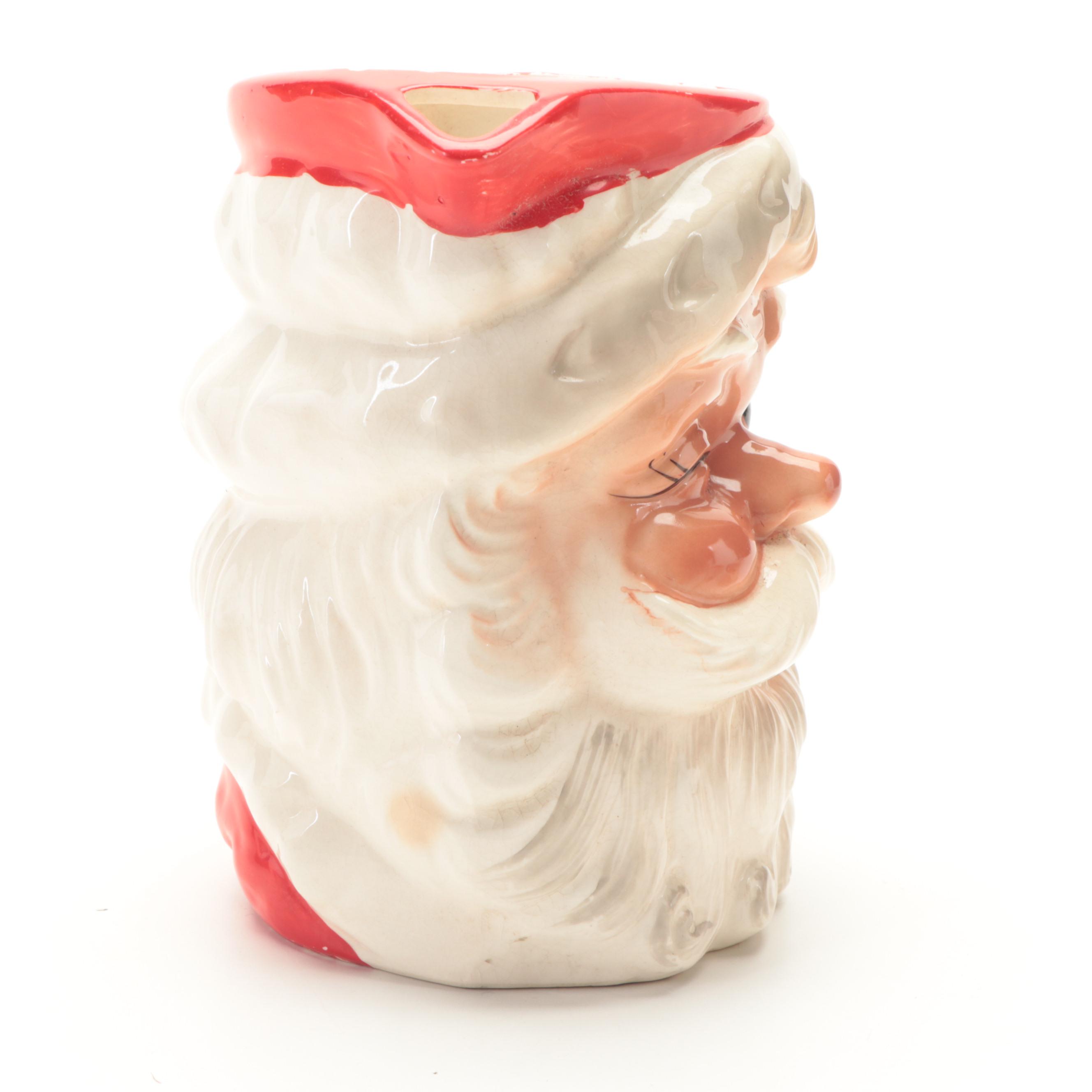 Japanese Ceramic Santa Pitcher with Mugs, Mid-20th Century