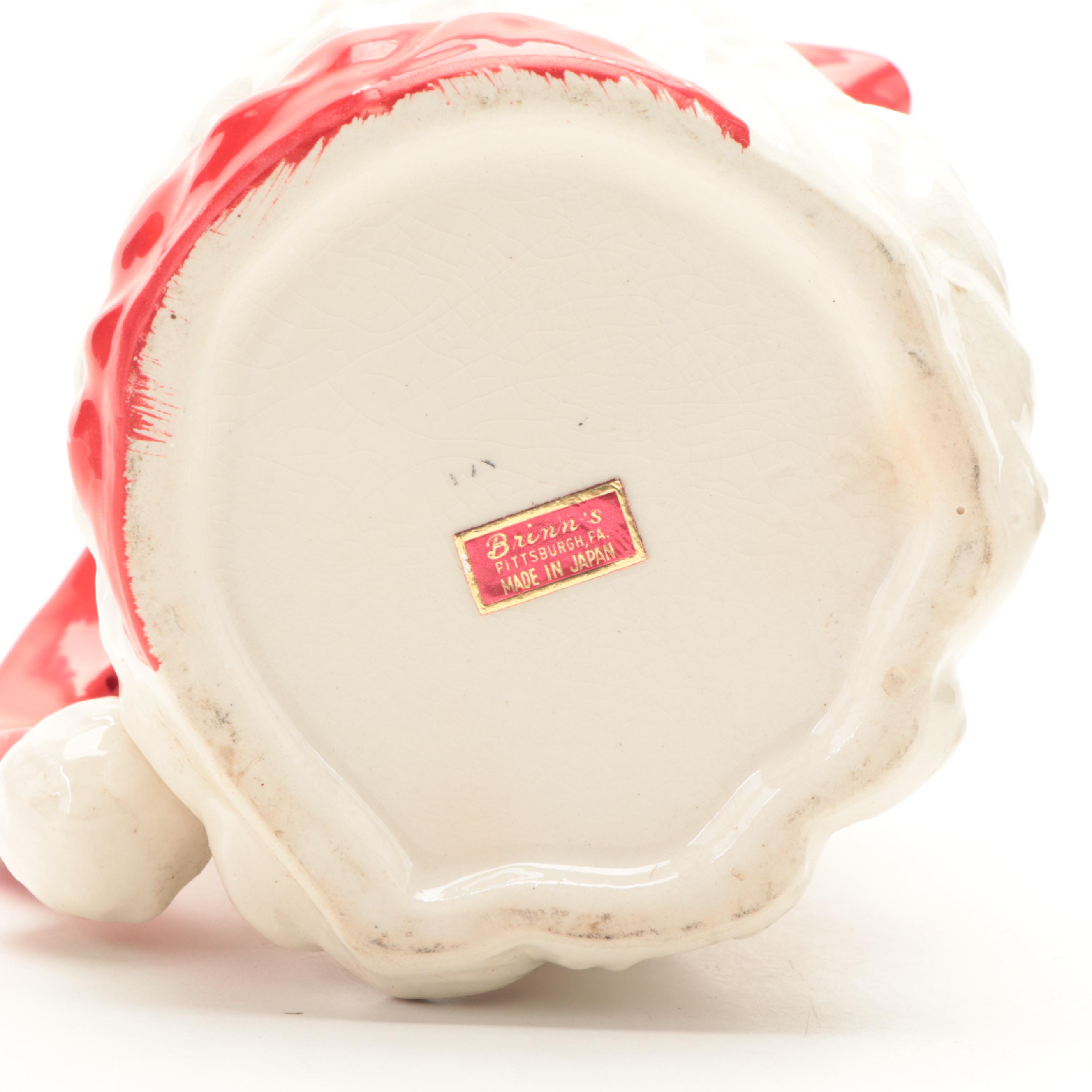 Japanese Ceramic Santa Pitcher with Mugs, Mid-20th Century