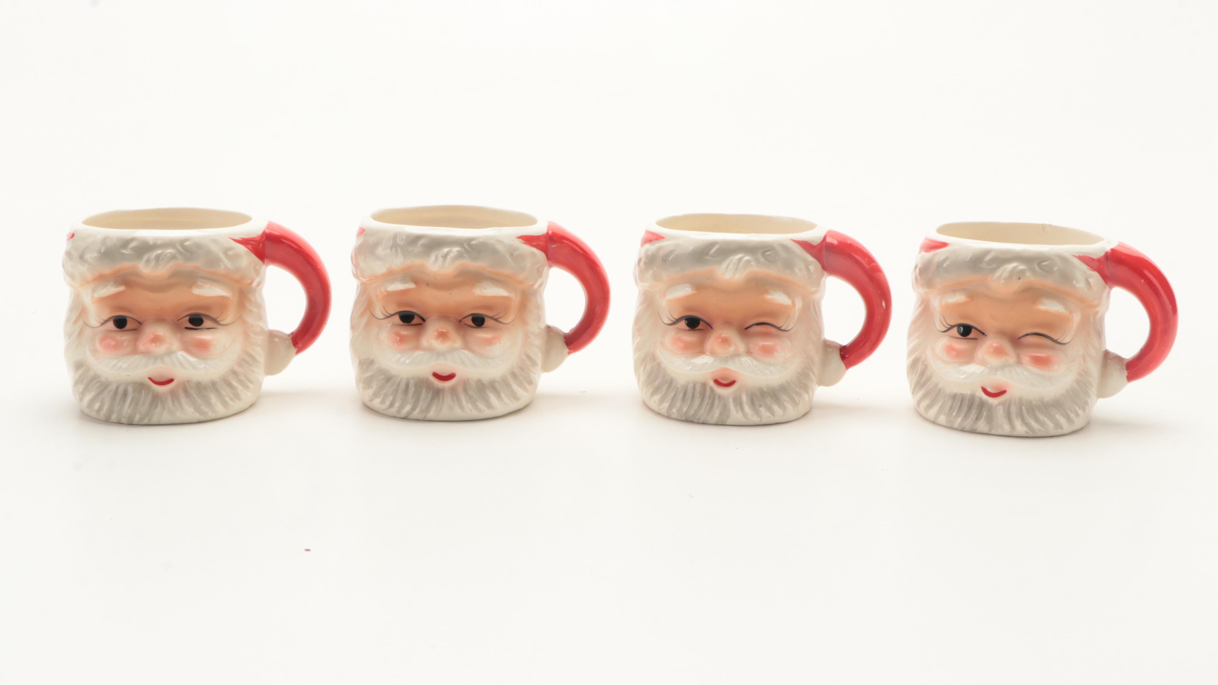 Japanese Ceramic Santa Pitcher with Mugs, Mid-20th Century