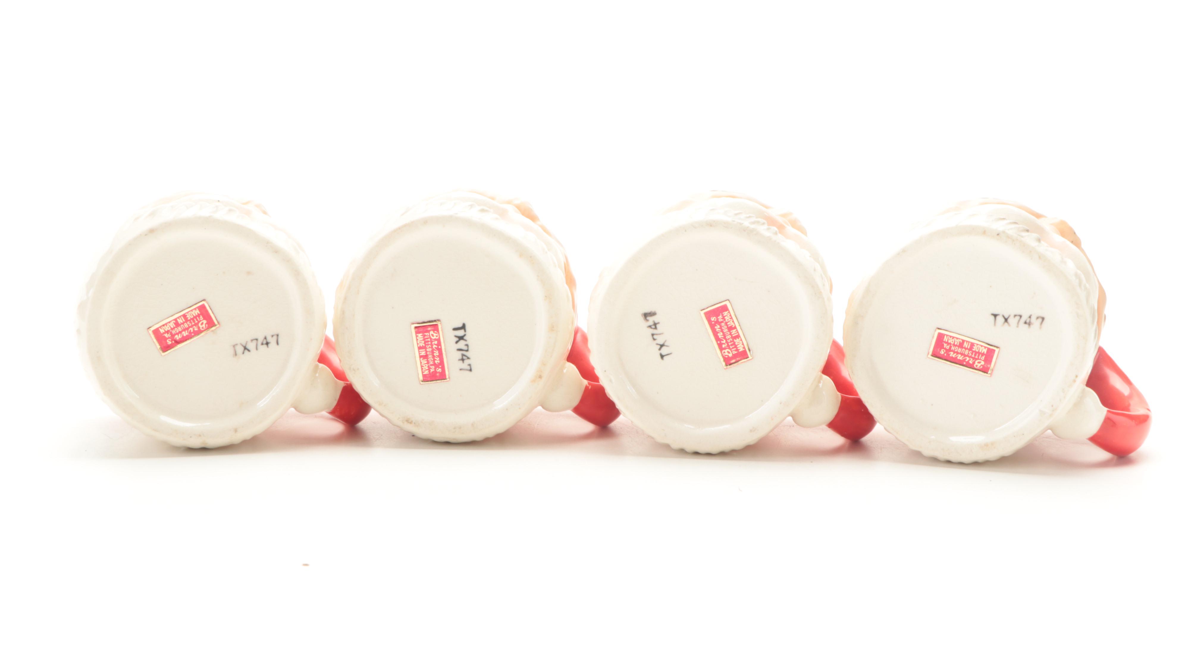 Japanese Ceramic Santa Pitcher with Mugs, Mid-20th Century