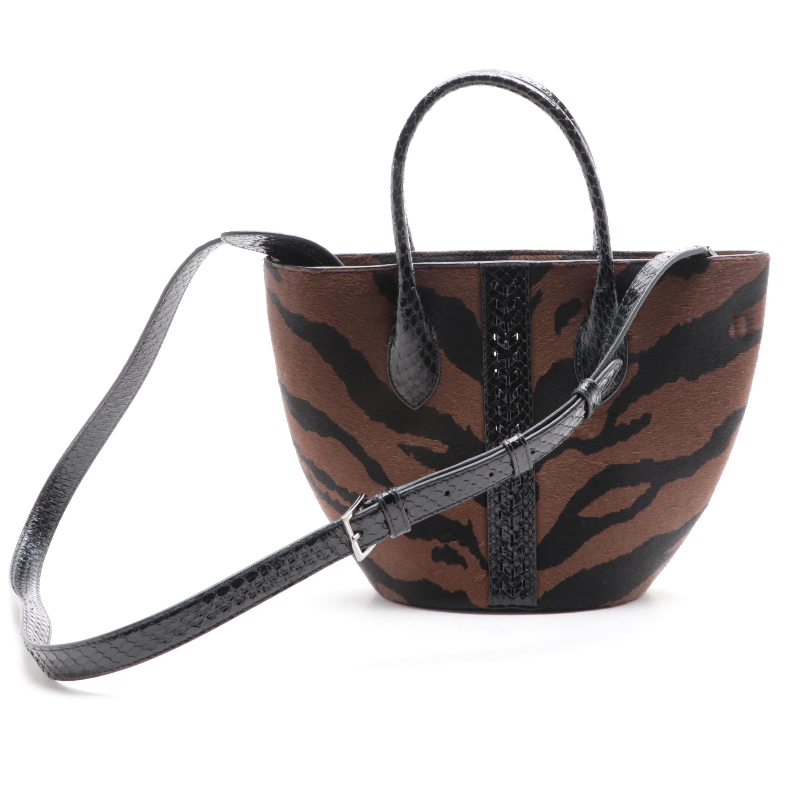 Alaïa Latifa Animal Print Calf Hair and Elaphe Skin Tote with Zip Pouch