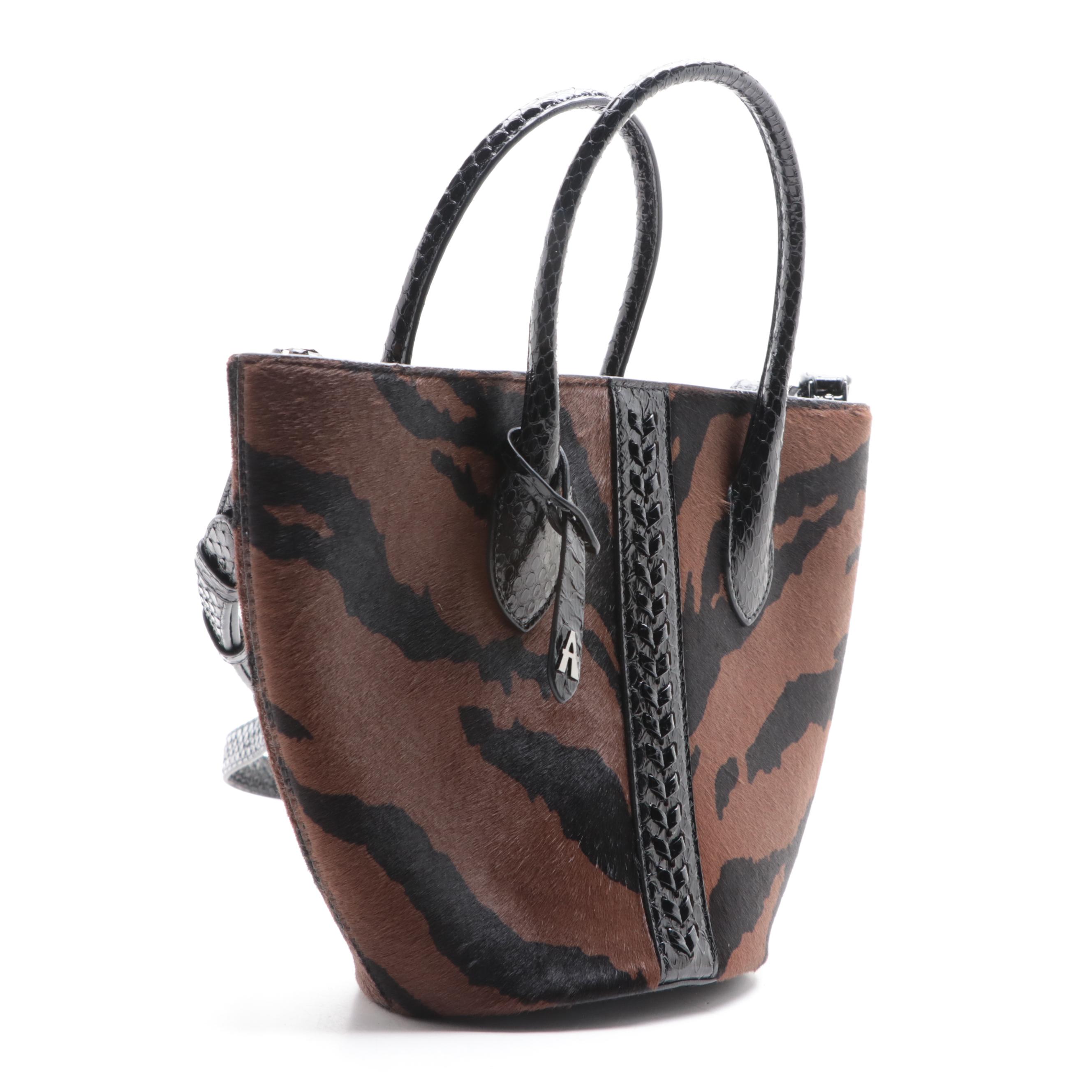 Alaïa Latifa Animal Print Calf Hair and Elaphe Skin Tote with Zip Pouch