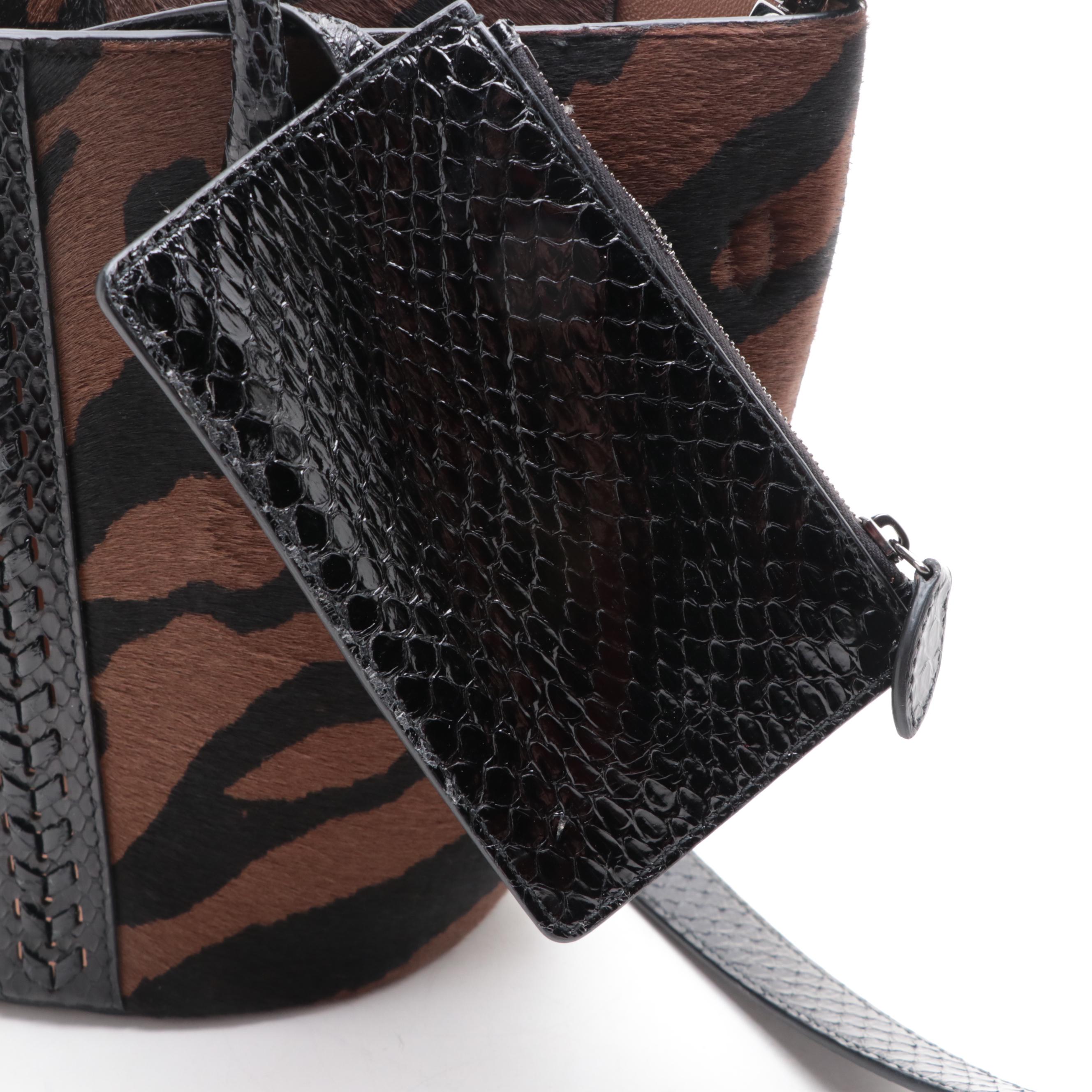 Alaïa Latifa Animal Print Calf Hair and Elaphe Skin Tote with Zip Pouch