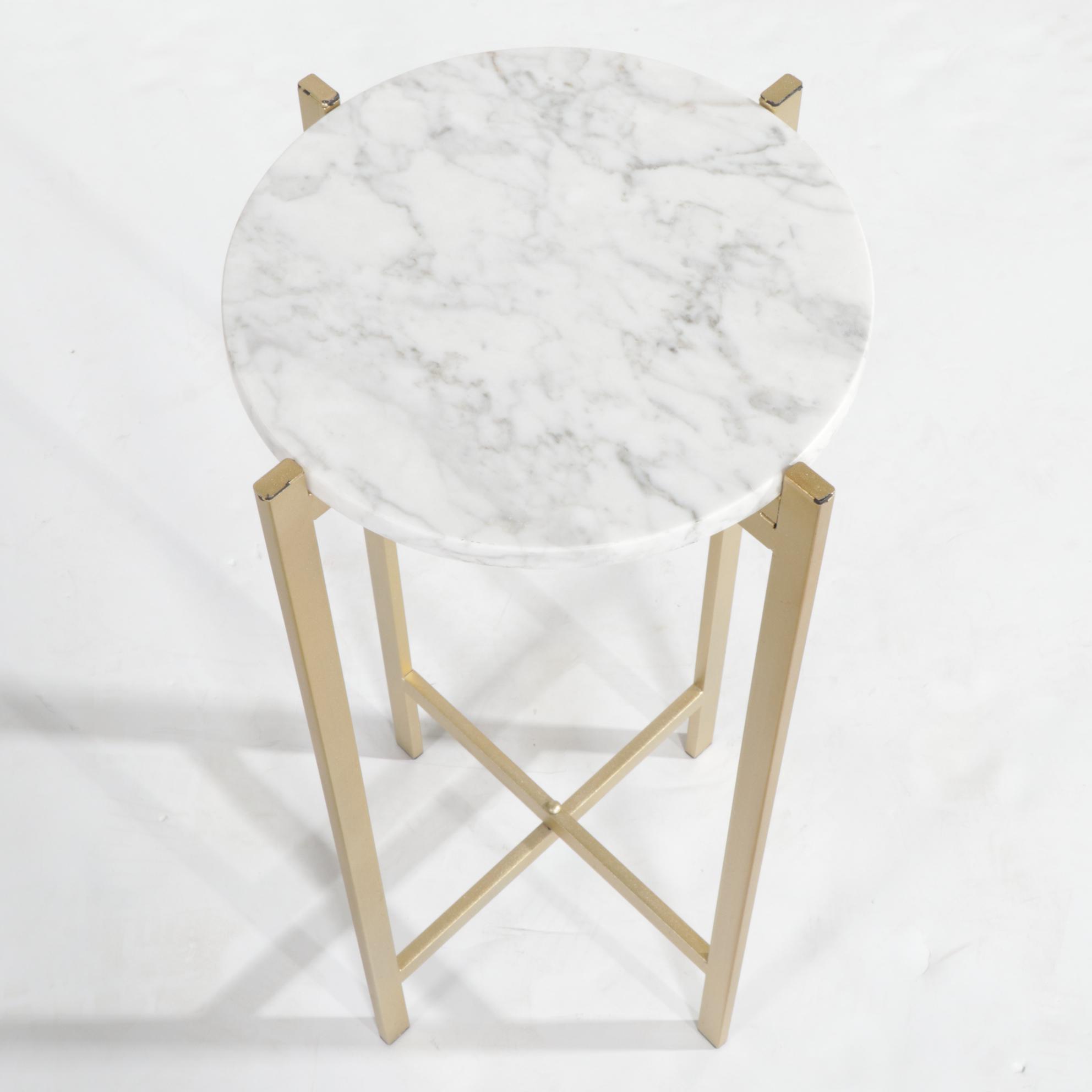 Metal Folding Plant Stand with Marble Top, 21st Century