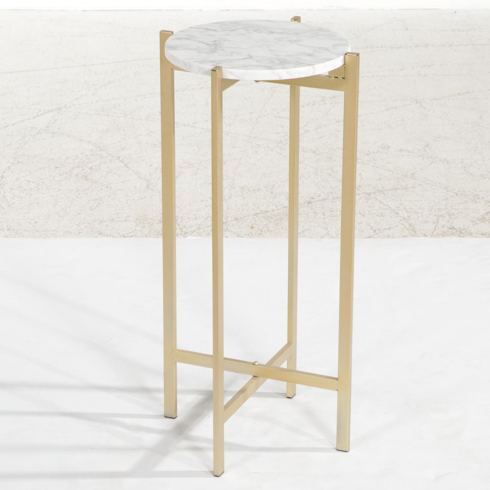Metal Folding Plant Stand with Marble Top, 21st Century
