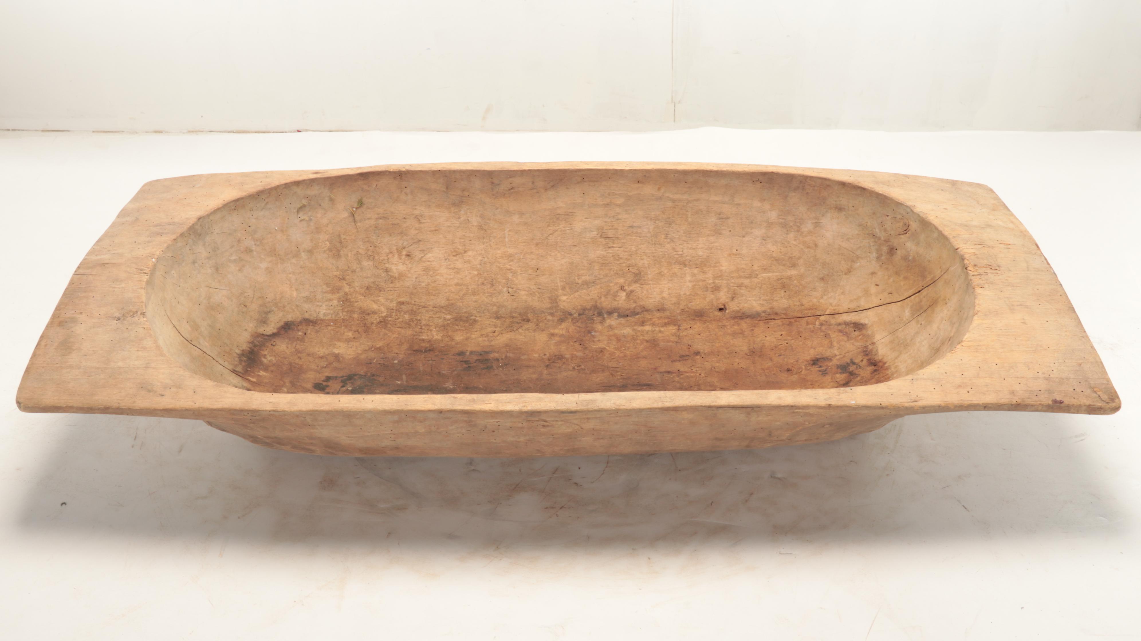 Primitive Hand-Carved Wooden Dough Bowl