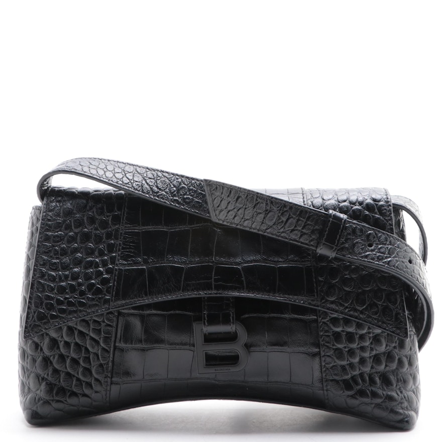 Balenciaga Croc-Embossed Leather Shoulder Bag