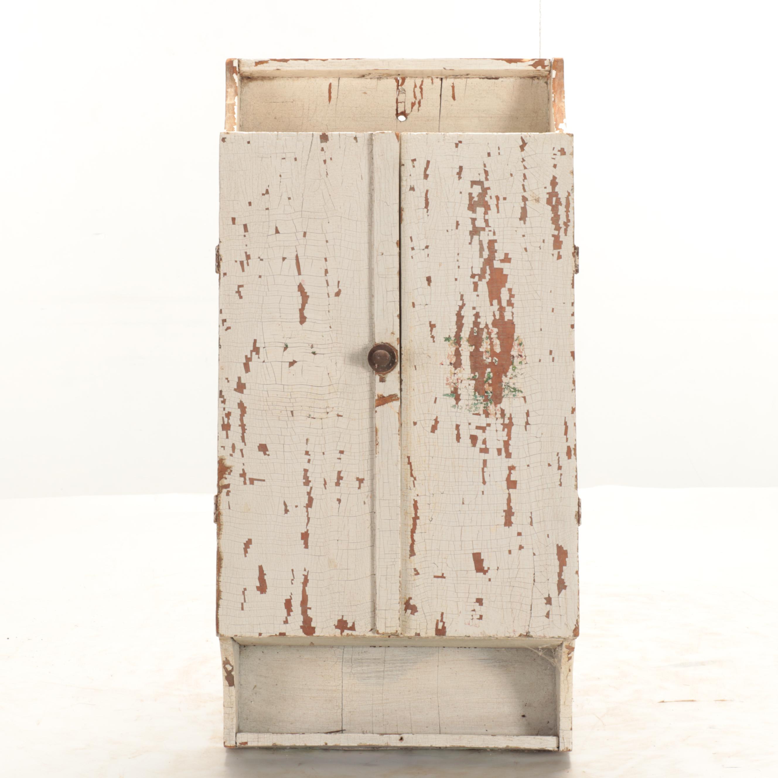Primitive Milk Painted Wall Hanging Cabinet, Late 19th to Early 20th Century