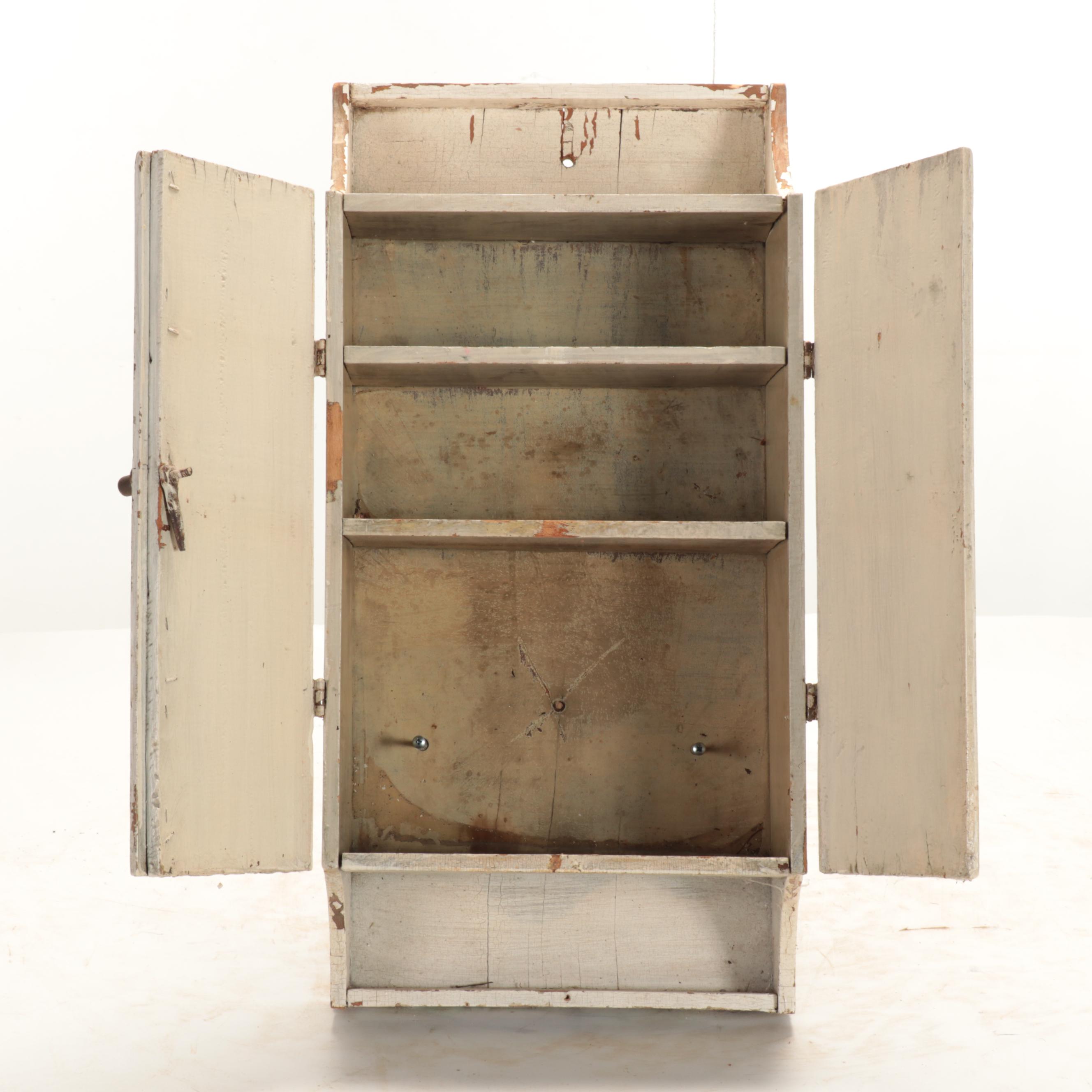 Primitive Milk Painted Wall Hanging Cabinet, Late 19th to Early 20th Century