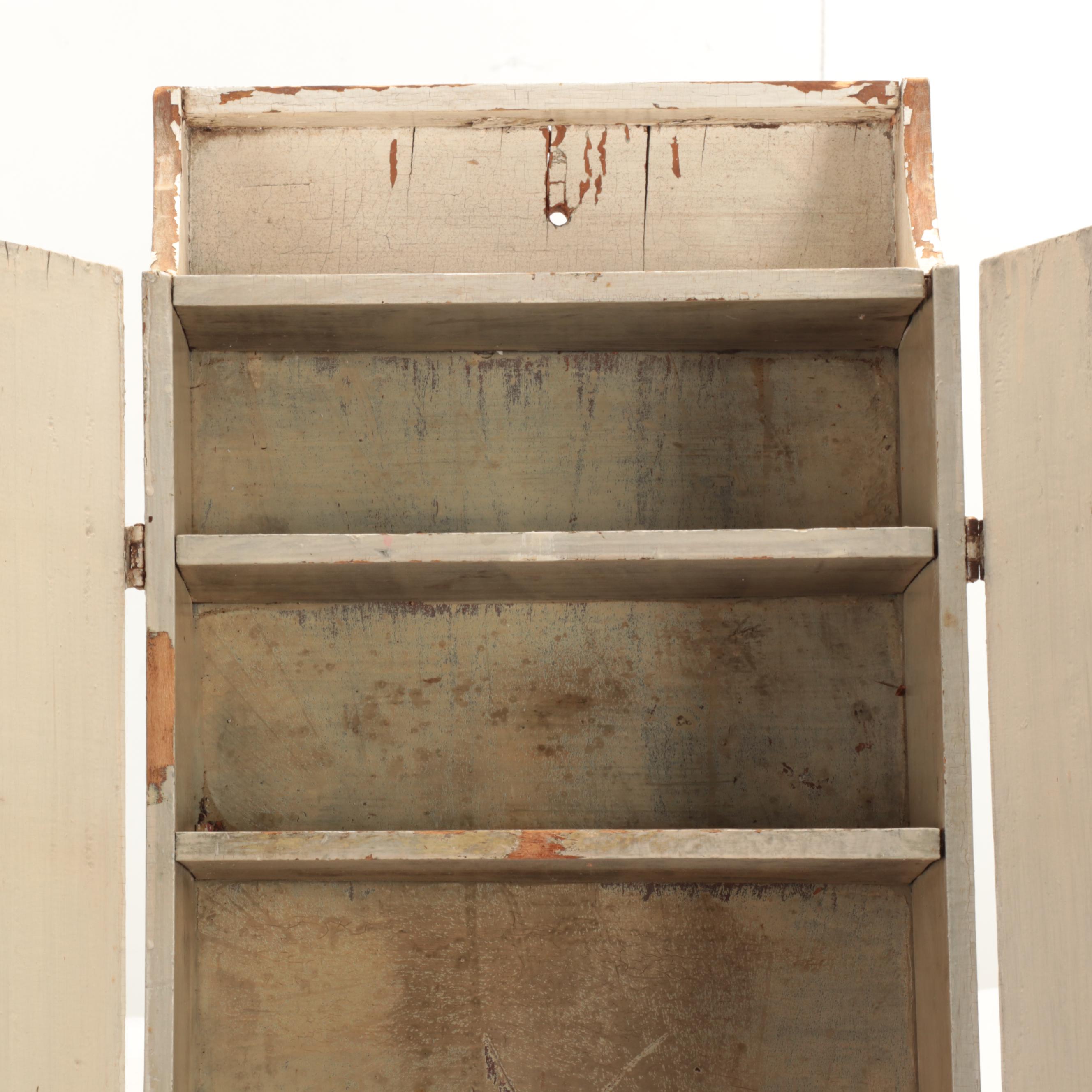 Primitive Milk Painted Wall Hanging Cabinet, Late 19th to Early 20th Century