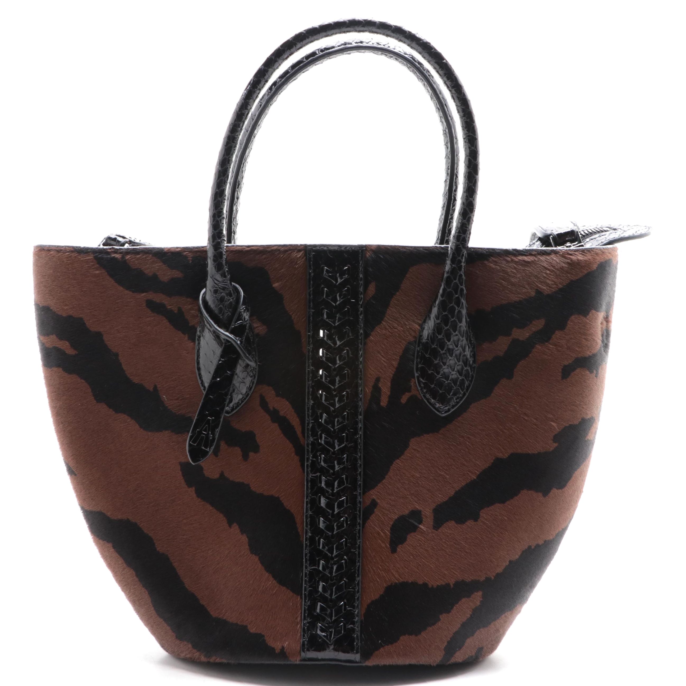 Alaïa Latifa Animal Print Calf Hair and Elaphe Skin Tote with Zip Pouch