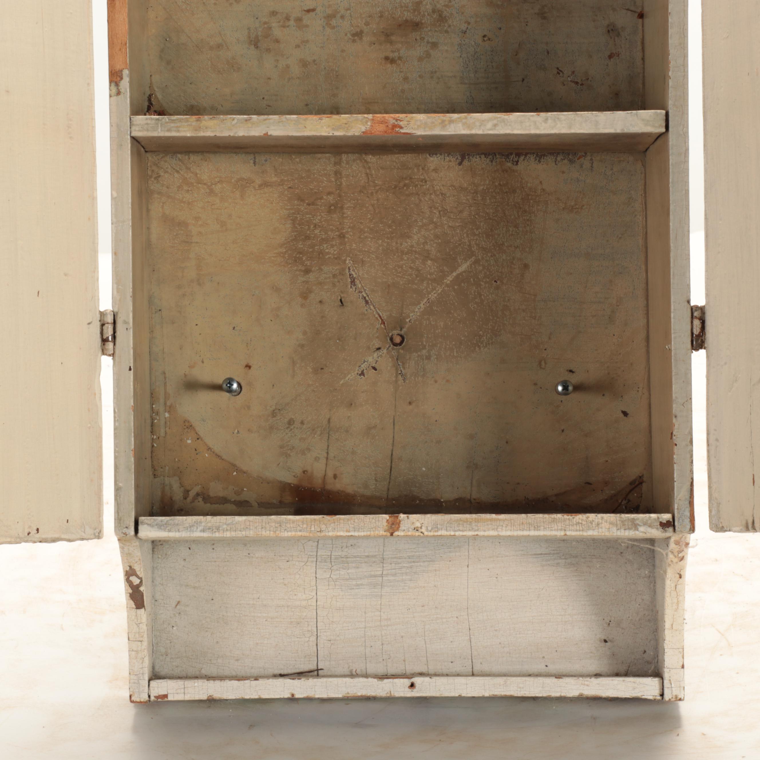 Primitive Milk Painted Wall Hanging Cabinet, Late 19th to Early 20th Century