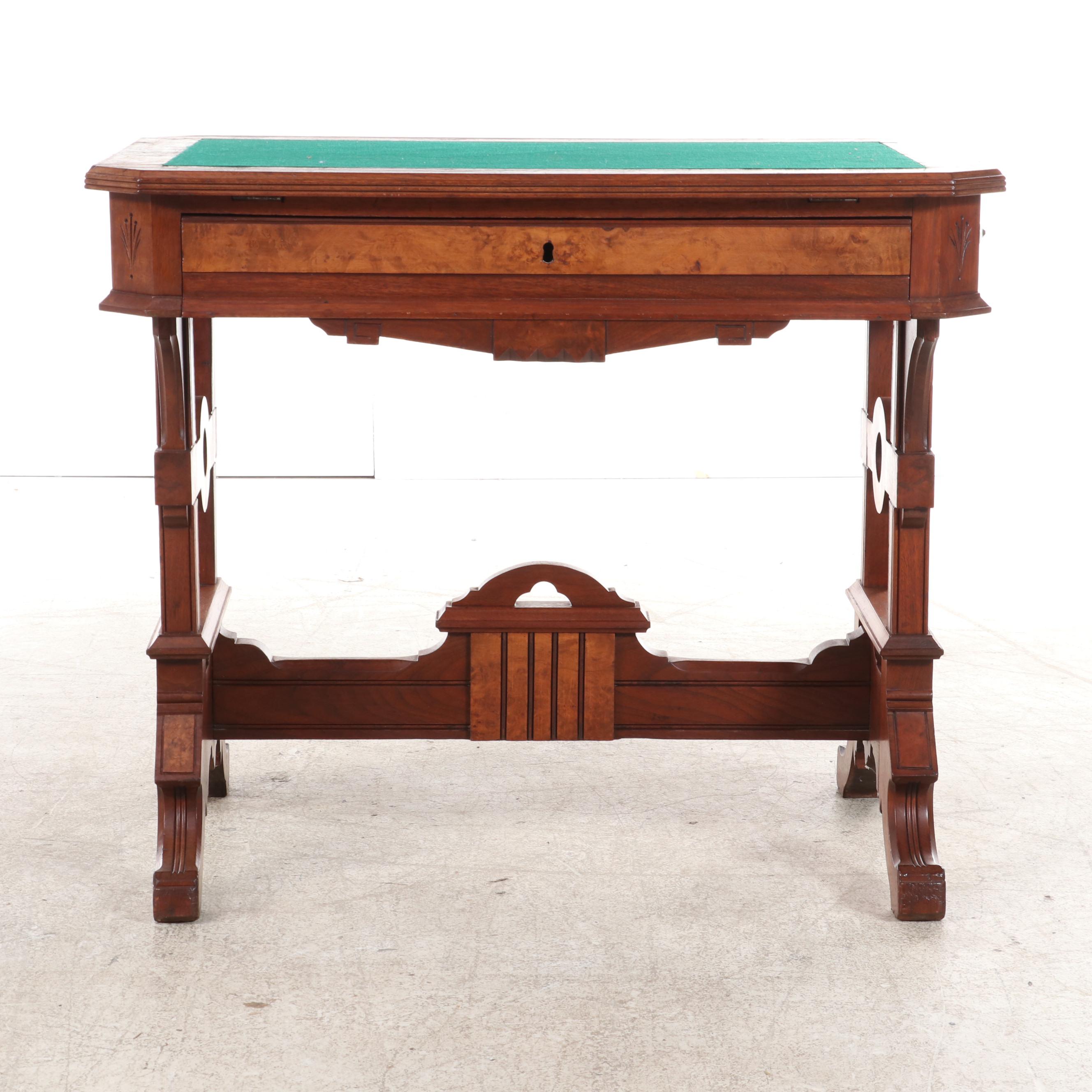 Victorian Renaissance-Revival Writing/Library Table with Adjustable Top