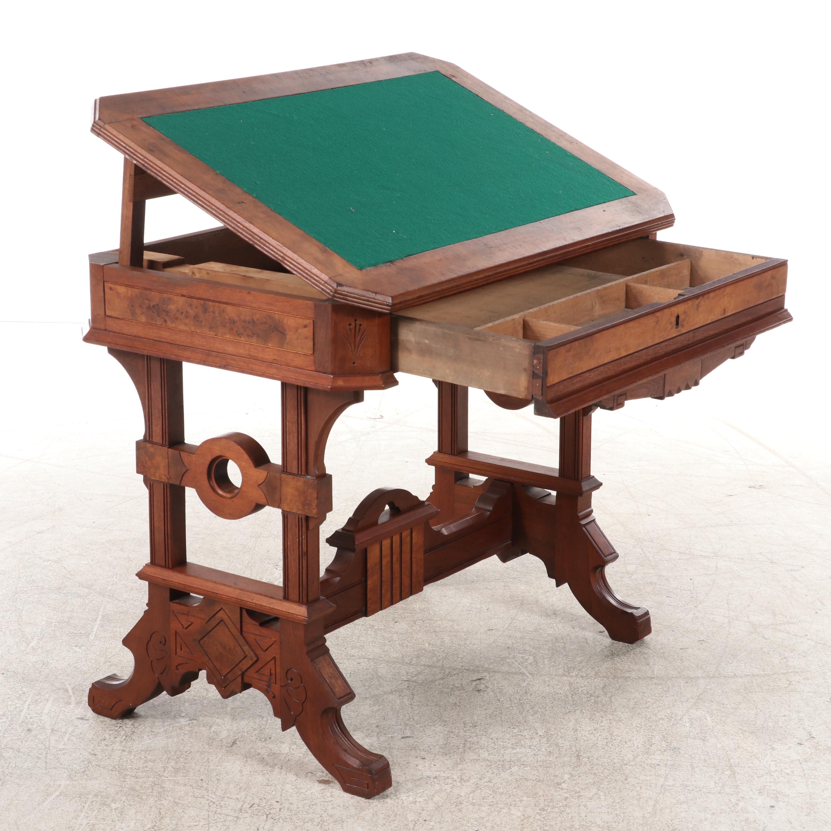 Victorian Renaissance-Revival Writing/Library Table with Adjustable Top