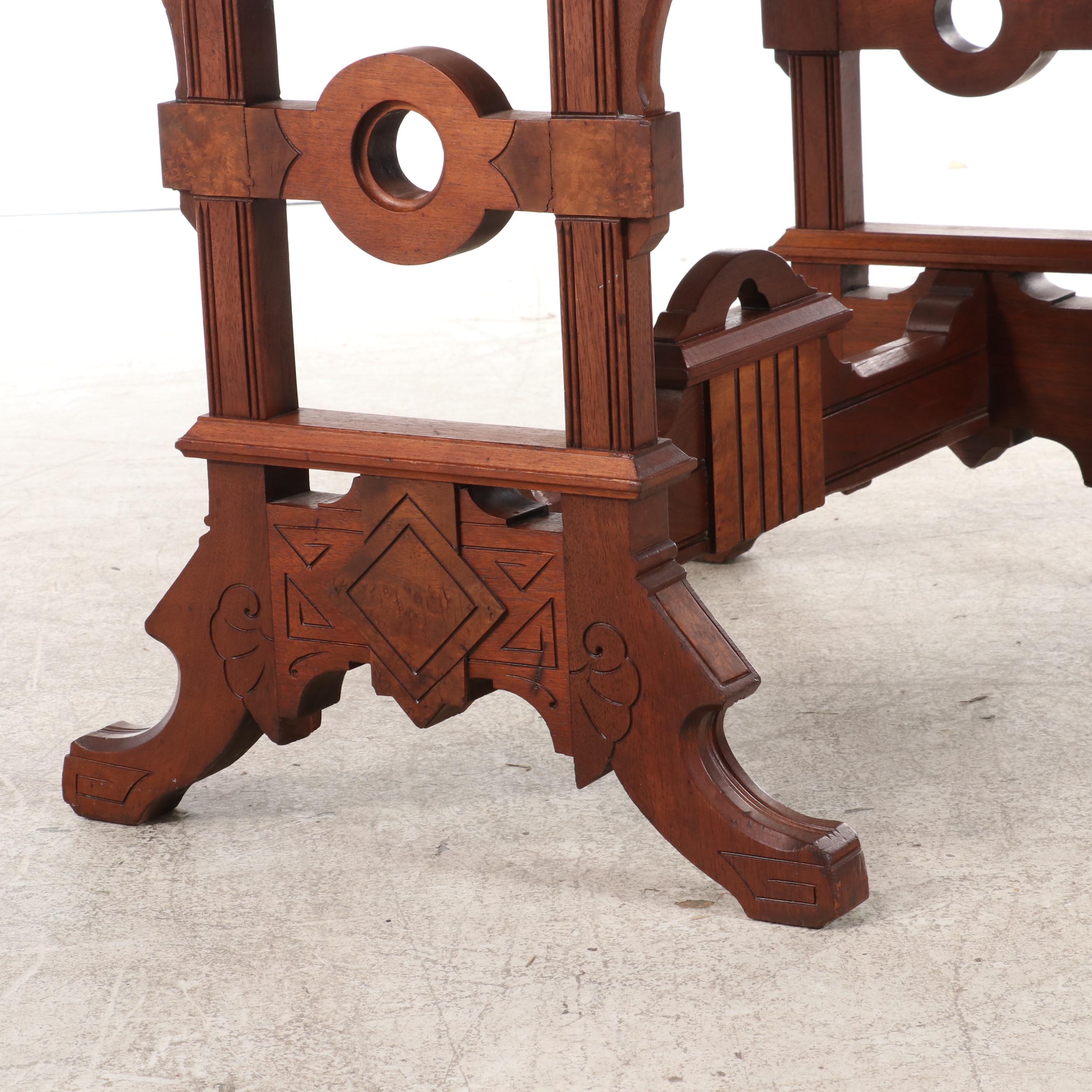 Victorian Renaissance-Revival Writing/Library Table with Adjustable Top