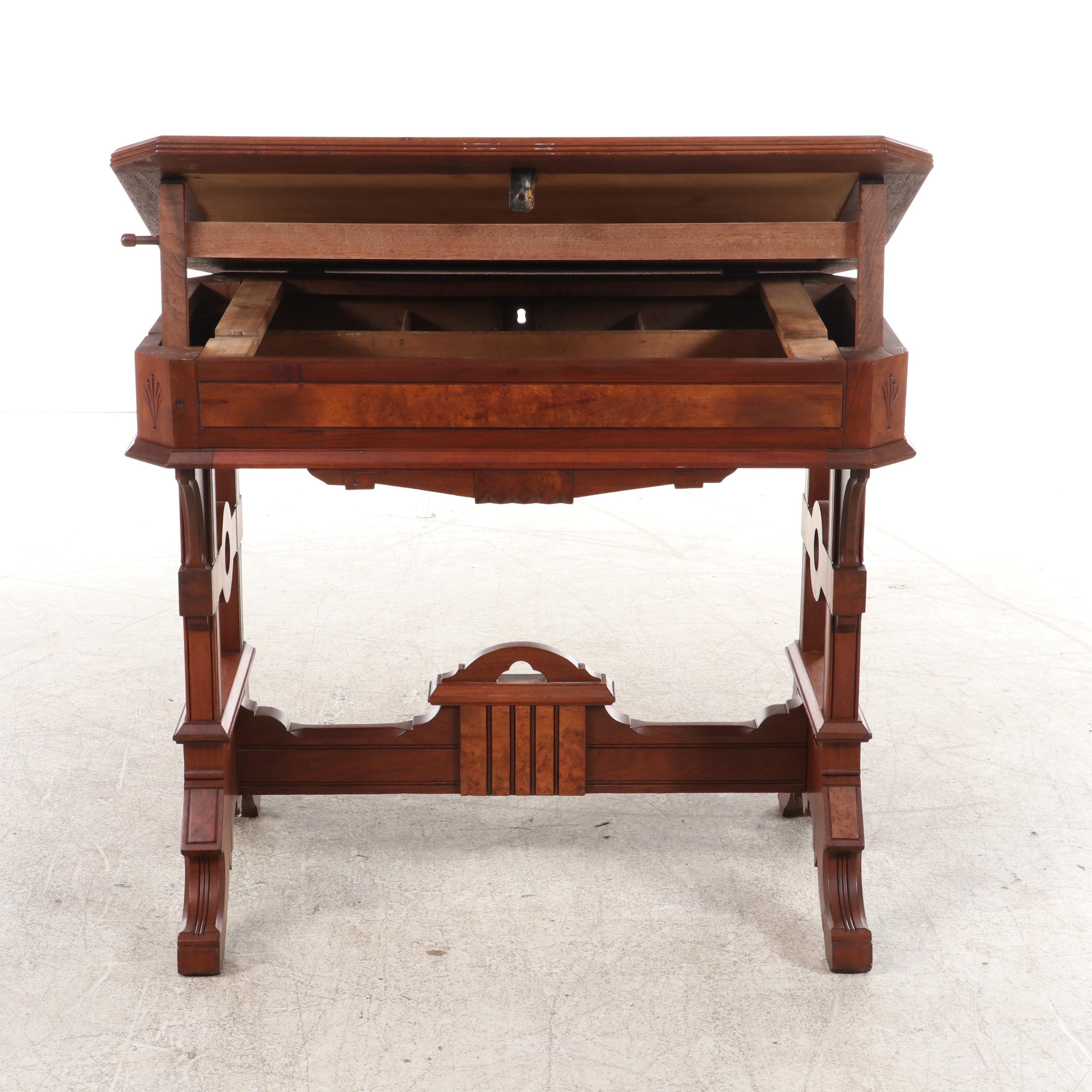 Victorian Renaissance-Revival Writing/Library Table with Adjustable Top