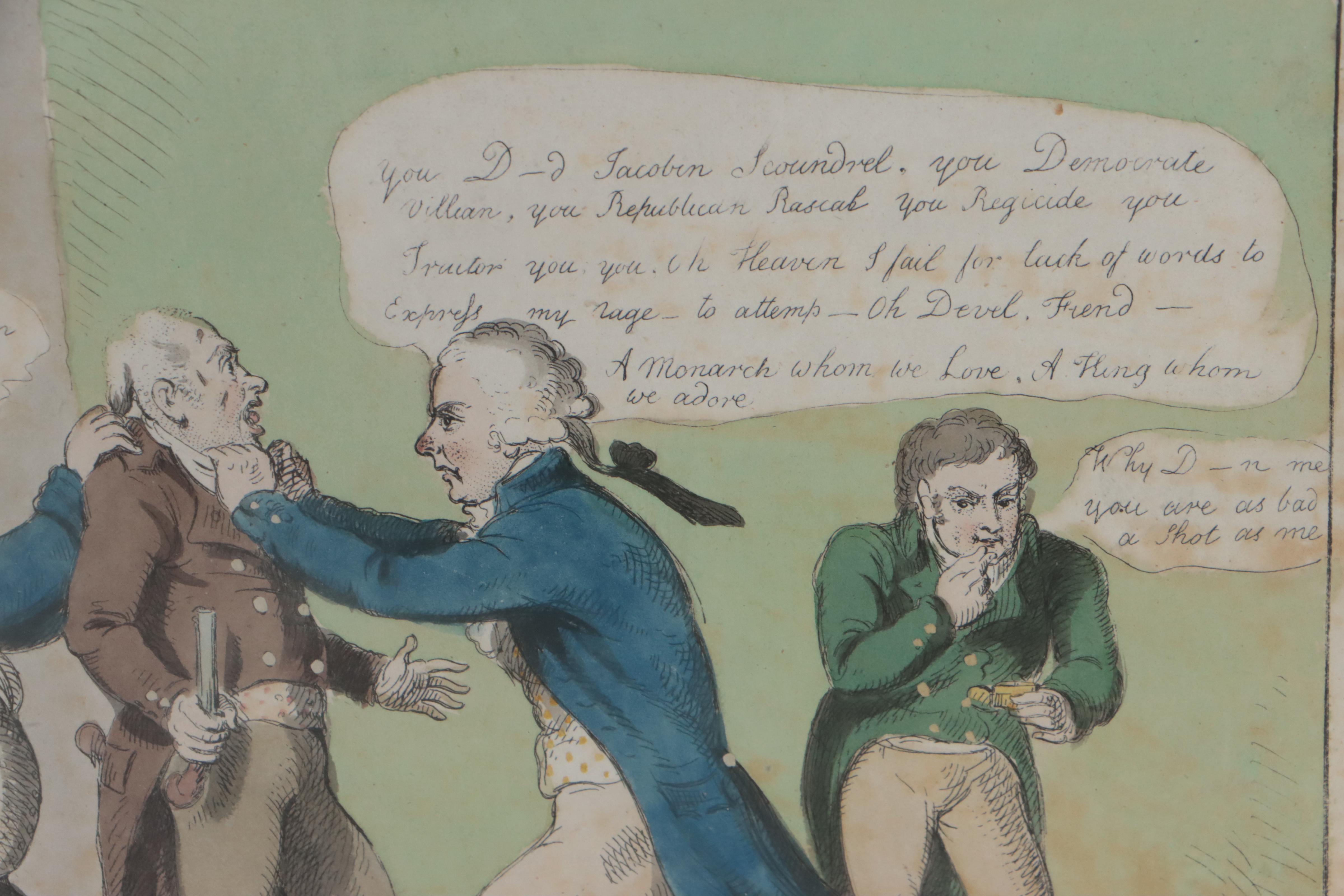 Hand-Colored Lithograph After Richard Sheridan "Strong Symptoms of Loyalty"