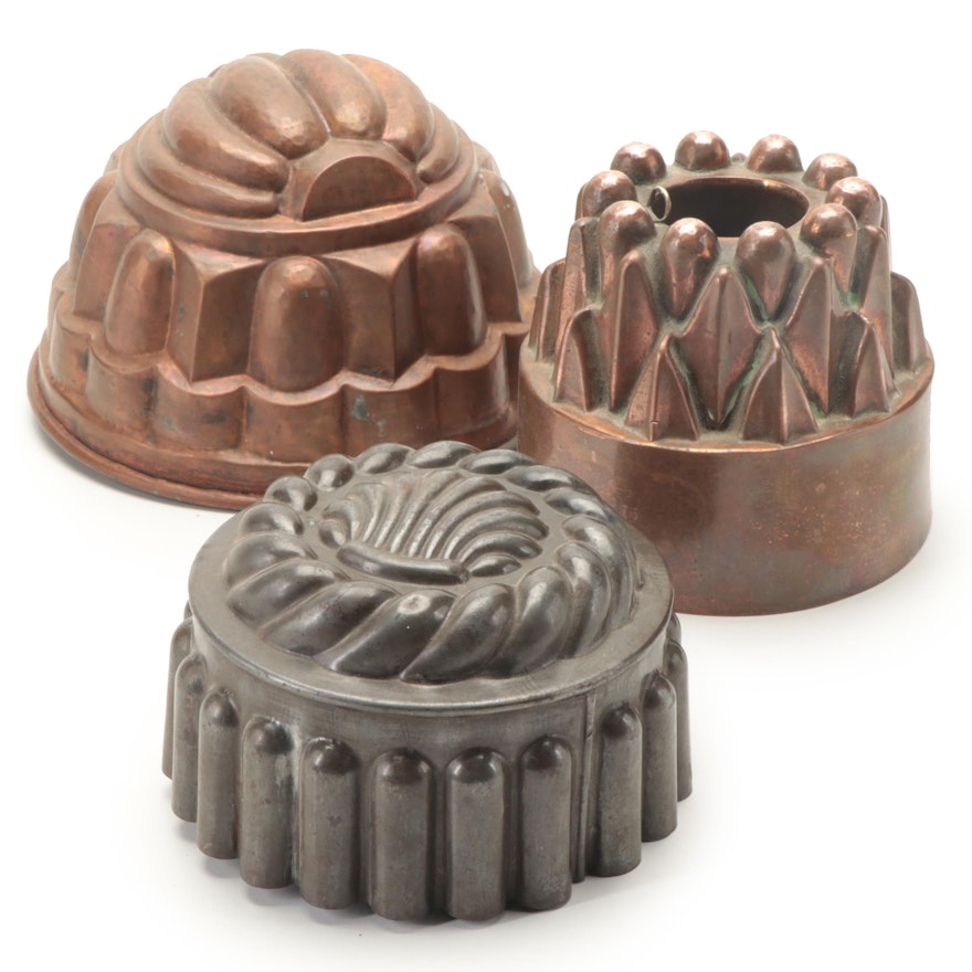 French Tin Lined Copper and Tin Cake or Jelly Molds, Late 19th/ Early 20th C.