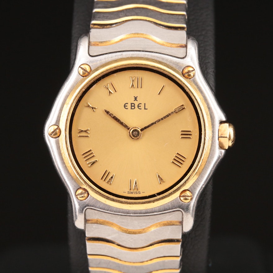 18K and Stainless Steel Ebel Sport Wave Wristwatch