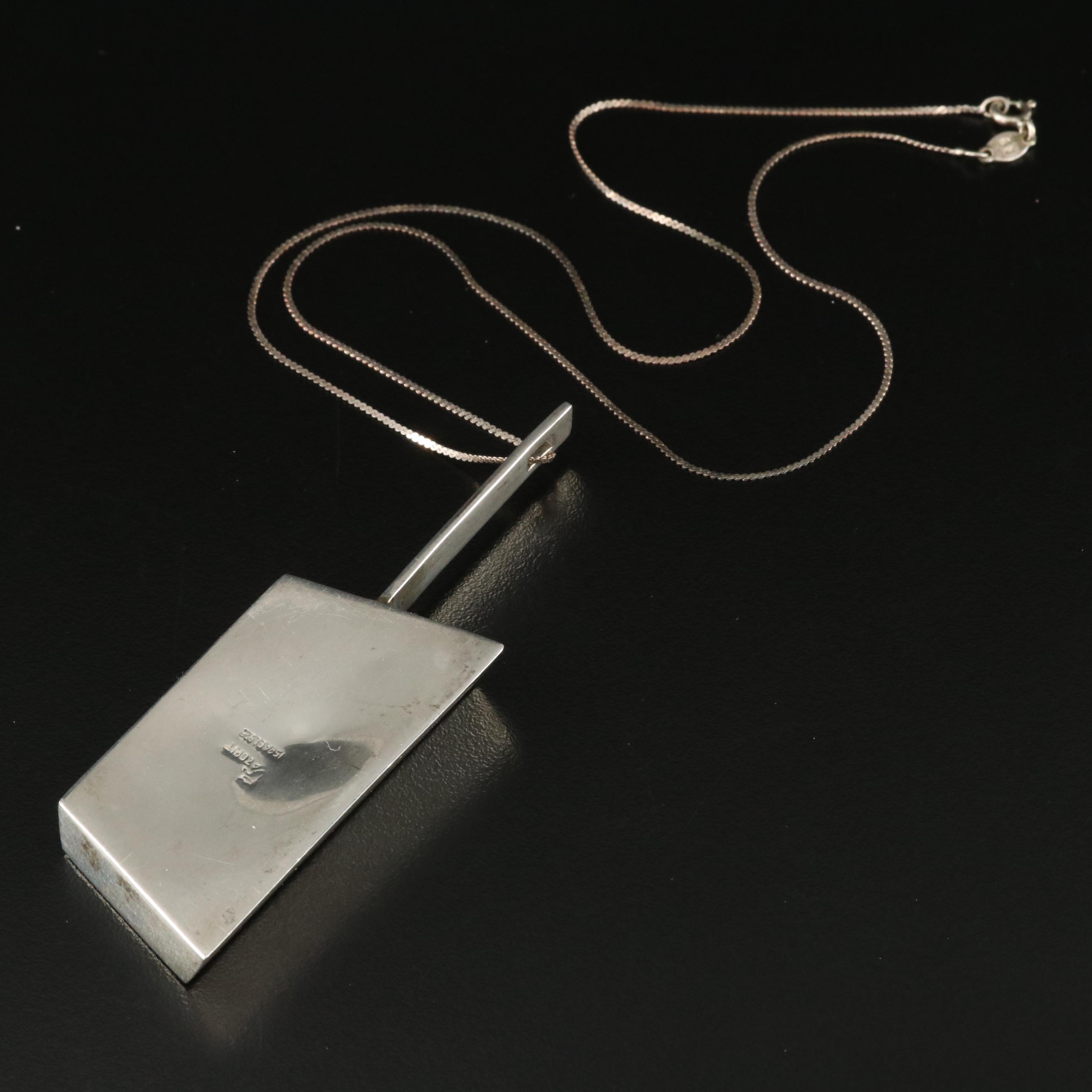 Signed Azorit Sterling Eilat Stone Pendant on Italian Chain