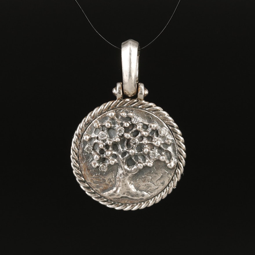 David Yurman Sterling Diamond Tree of Life Amulet Enhancer Pendant