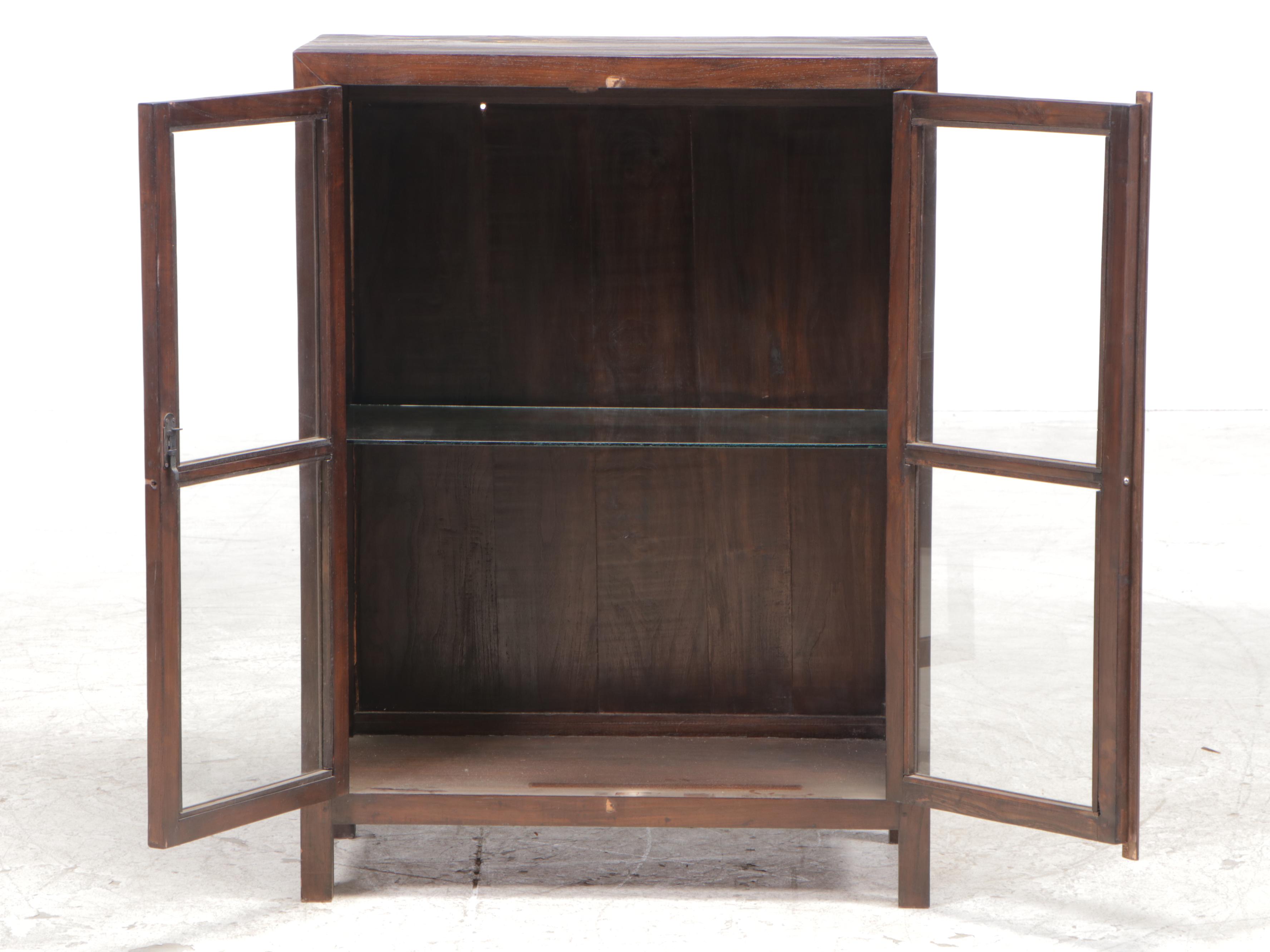 Indonesian Ebonized Teak and Glass Cabinet, 20th Century