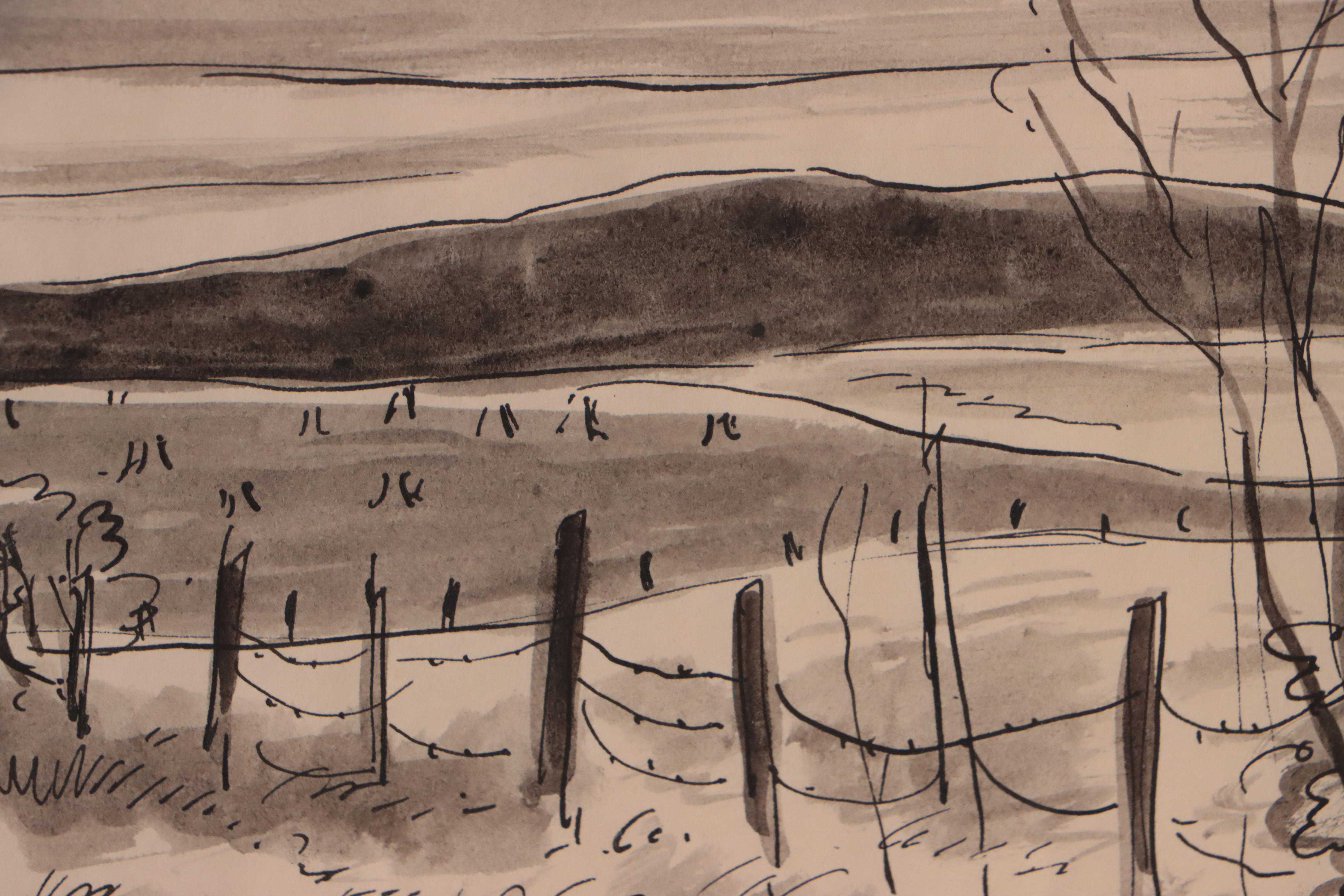 Frederic James Ink Drawing of Country Road, 1952