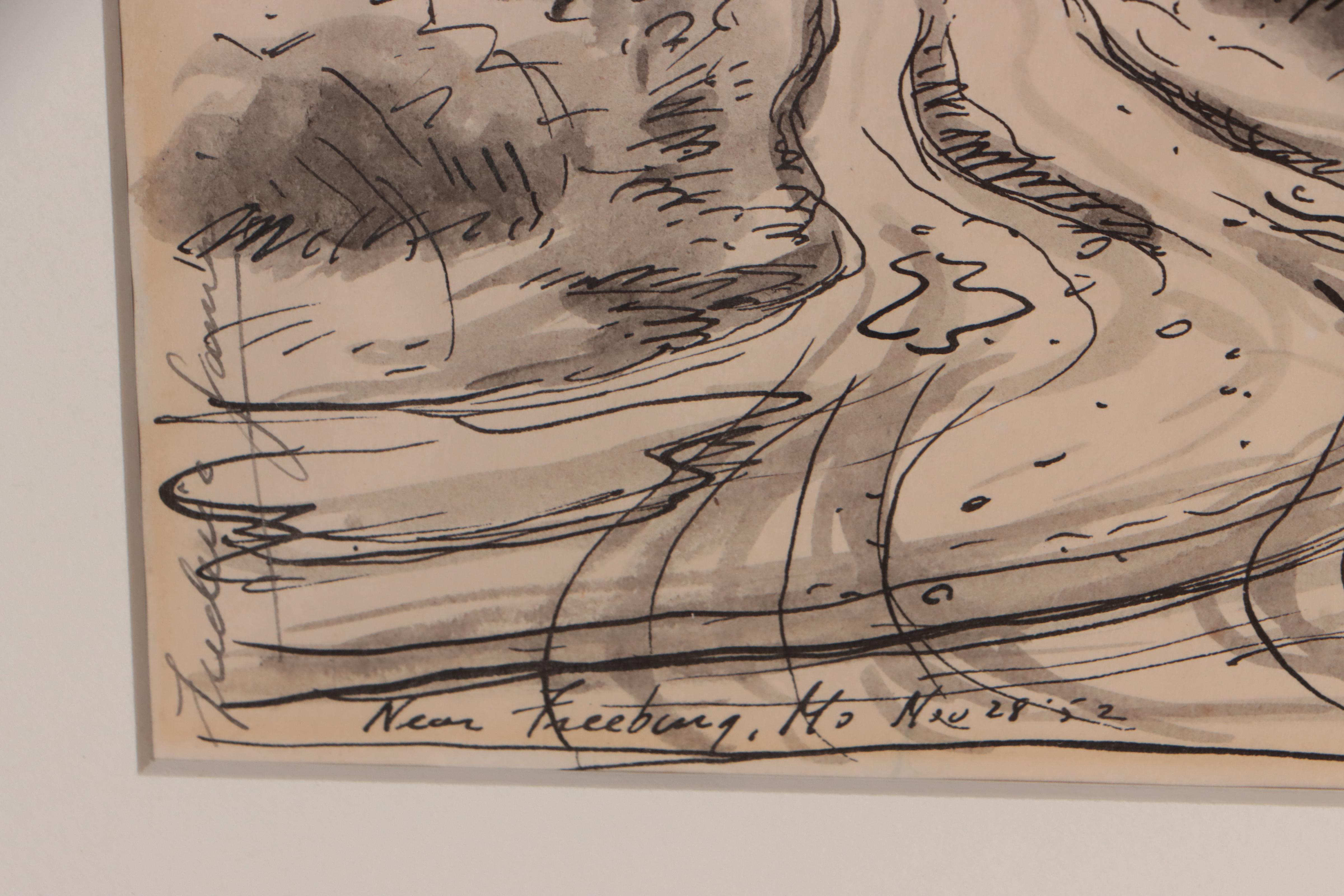 Frederic James Ink Drawing of Country Road, 1952