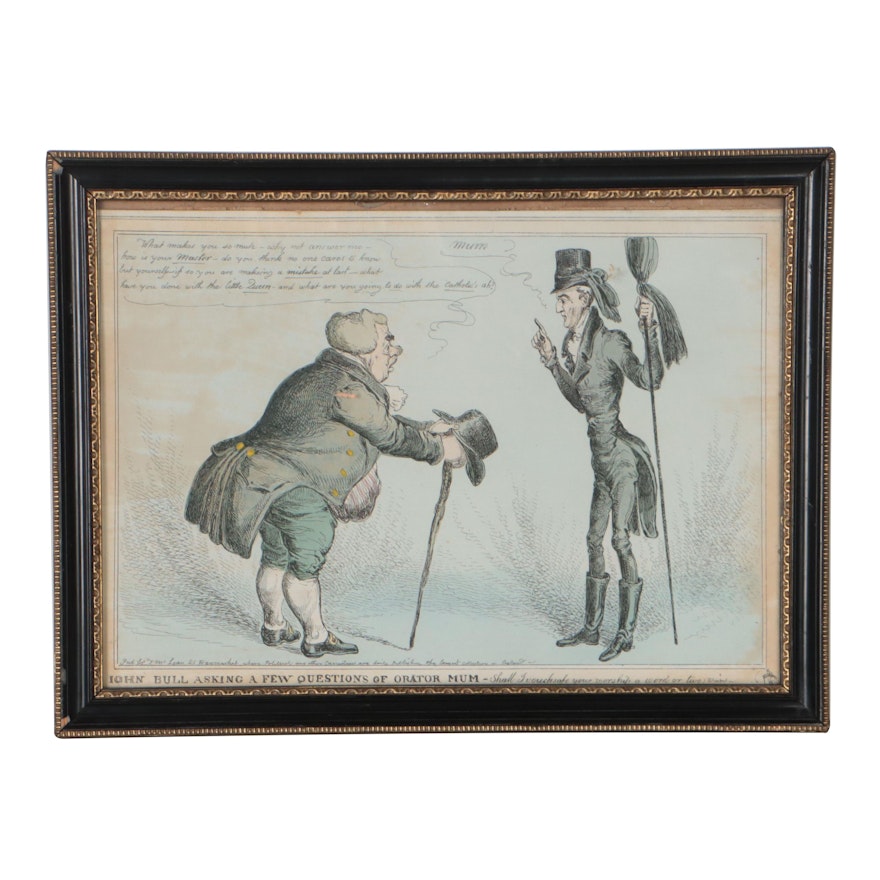 Hand-Colored Lithograph After William Heath of Political Cartoon