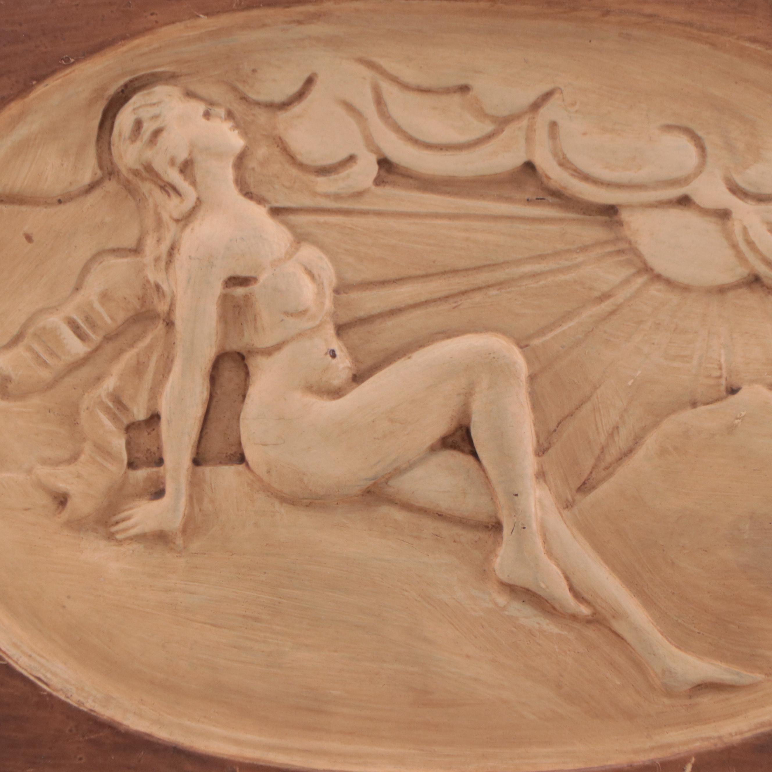 Figural Carved Wooden Plaque, Early 20th Century