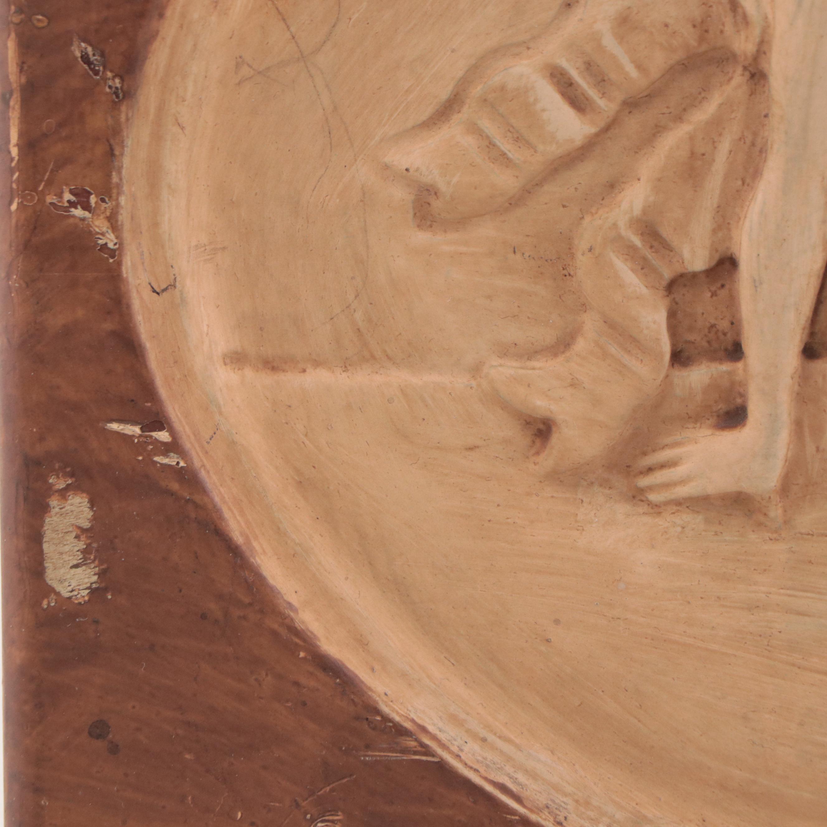 Figural Carved Wooden Plaque, Early 20th Century