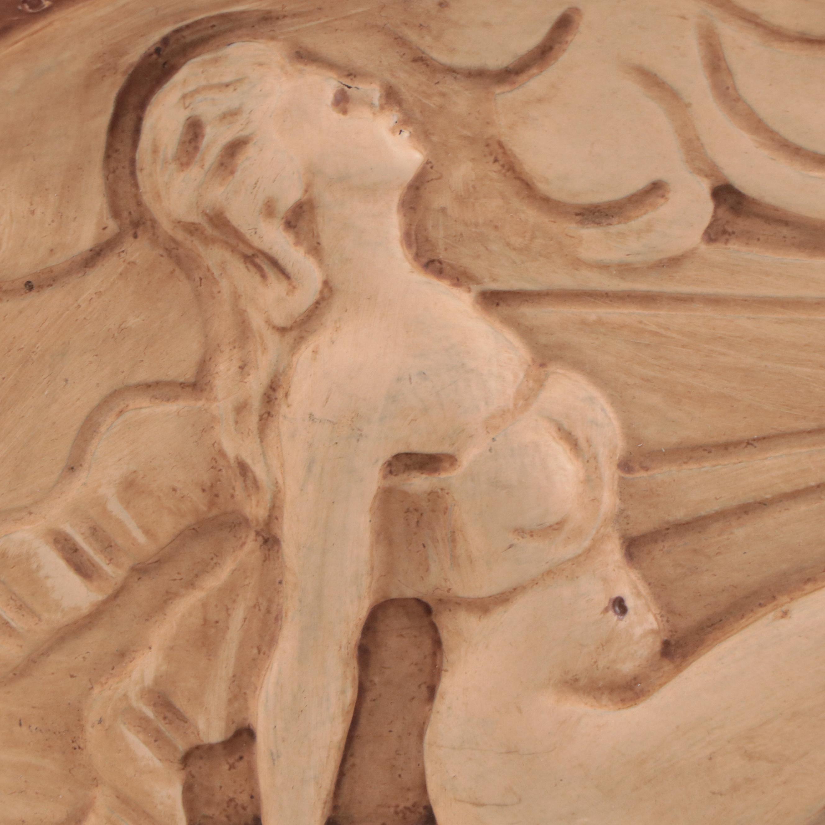 Figural Carved Wooden Plaque, Early 20th Century