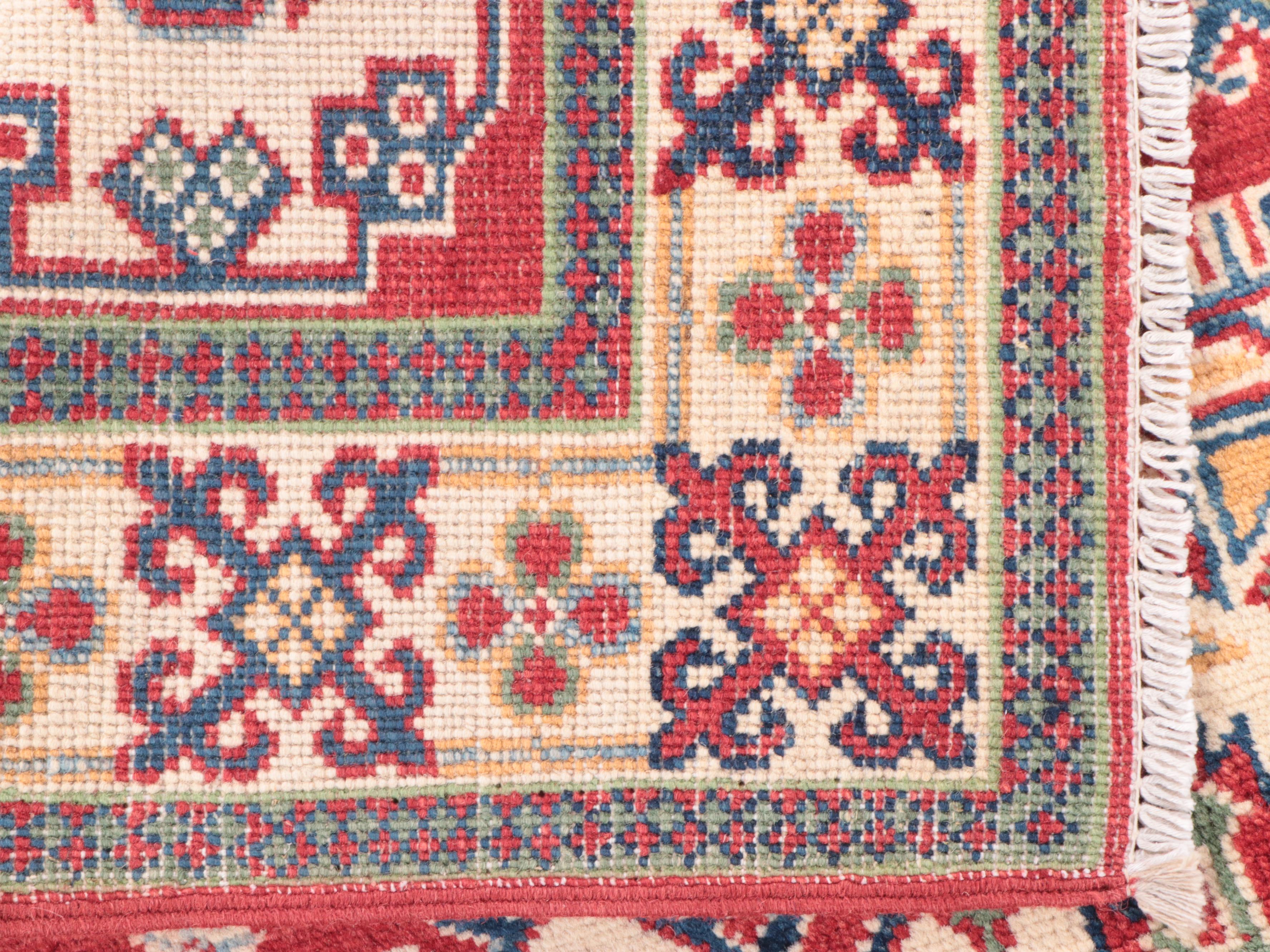 3'5 x 5' Hand-Knotted Pakistani Kazak Style Area Rug