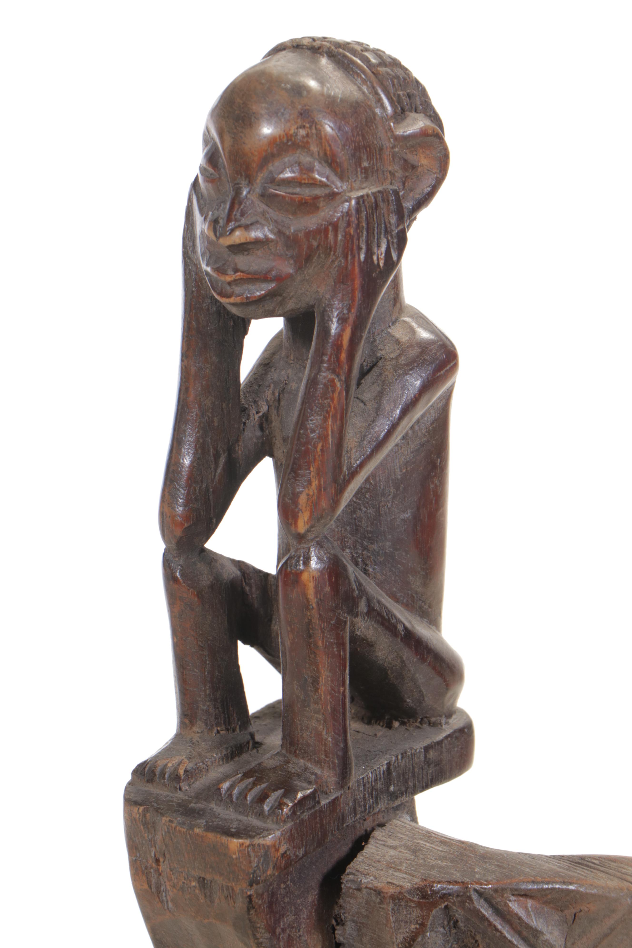 Chokwe Metal-Tacked and Carved Wooden Ngundja Chair, Mid-20th Century