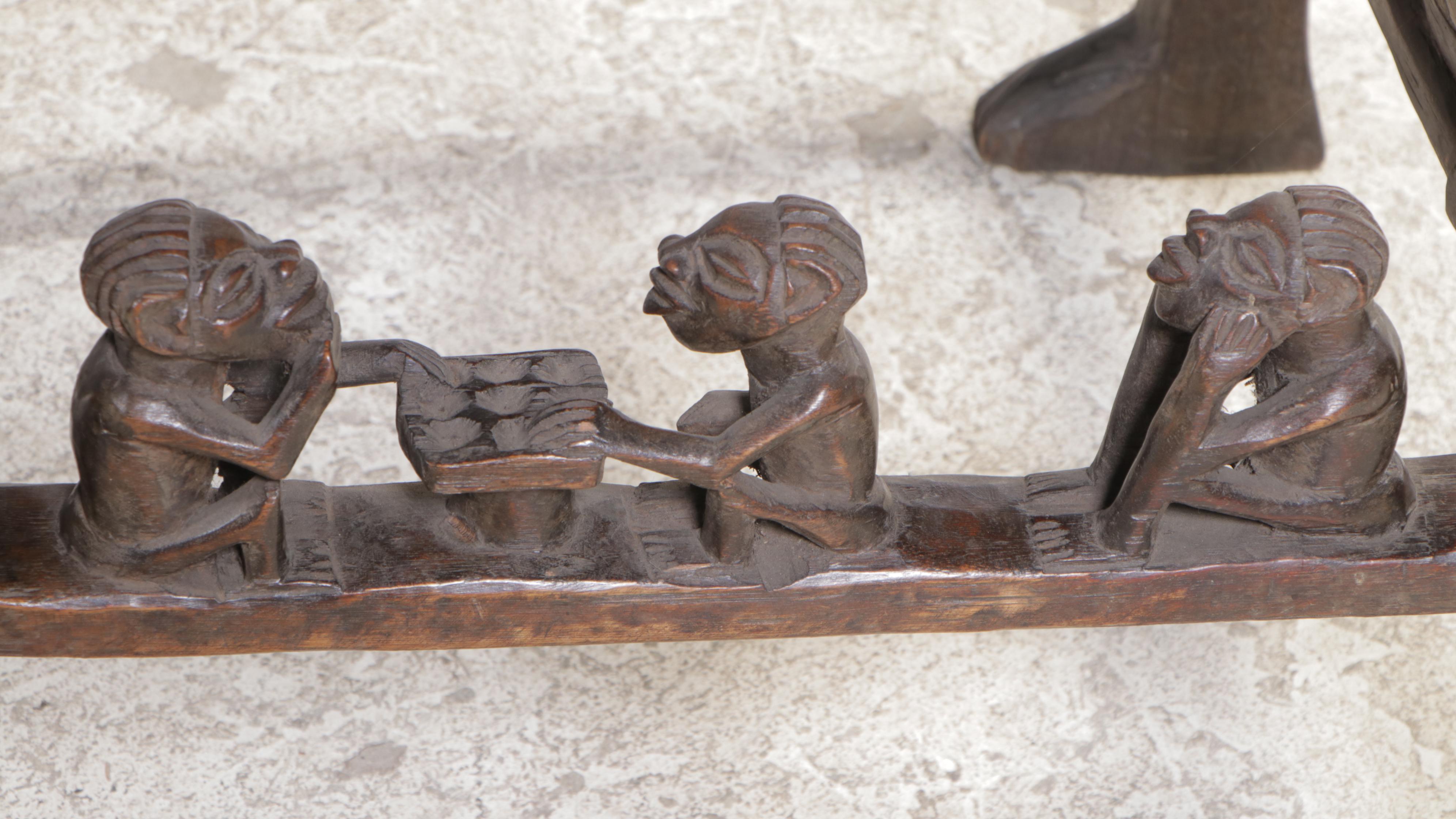 Chokwe Metal-Tacked and Carved Wooden Ngundja Chair, Mid-20th Century